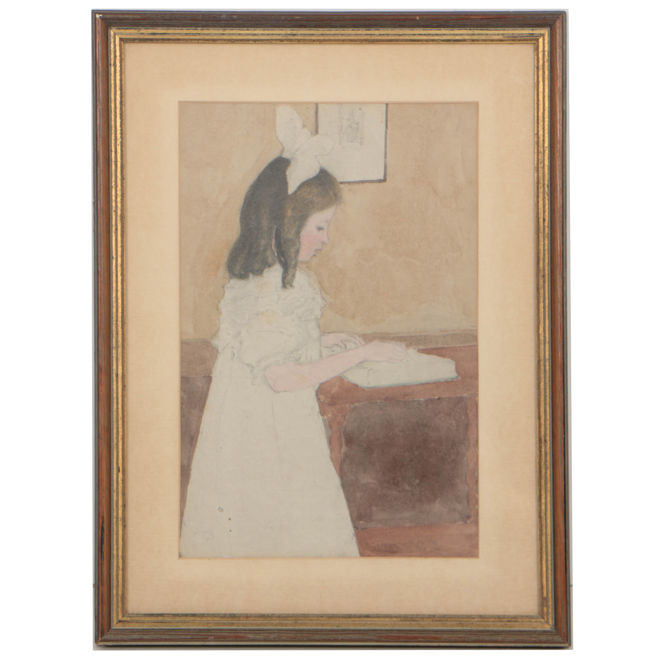 Elmer Livingston MacRae 1906 Watercolor on Paper of a Girl Reading