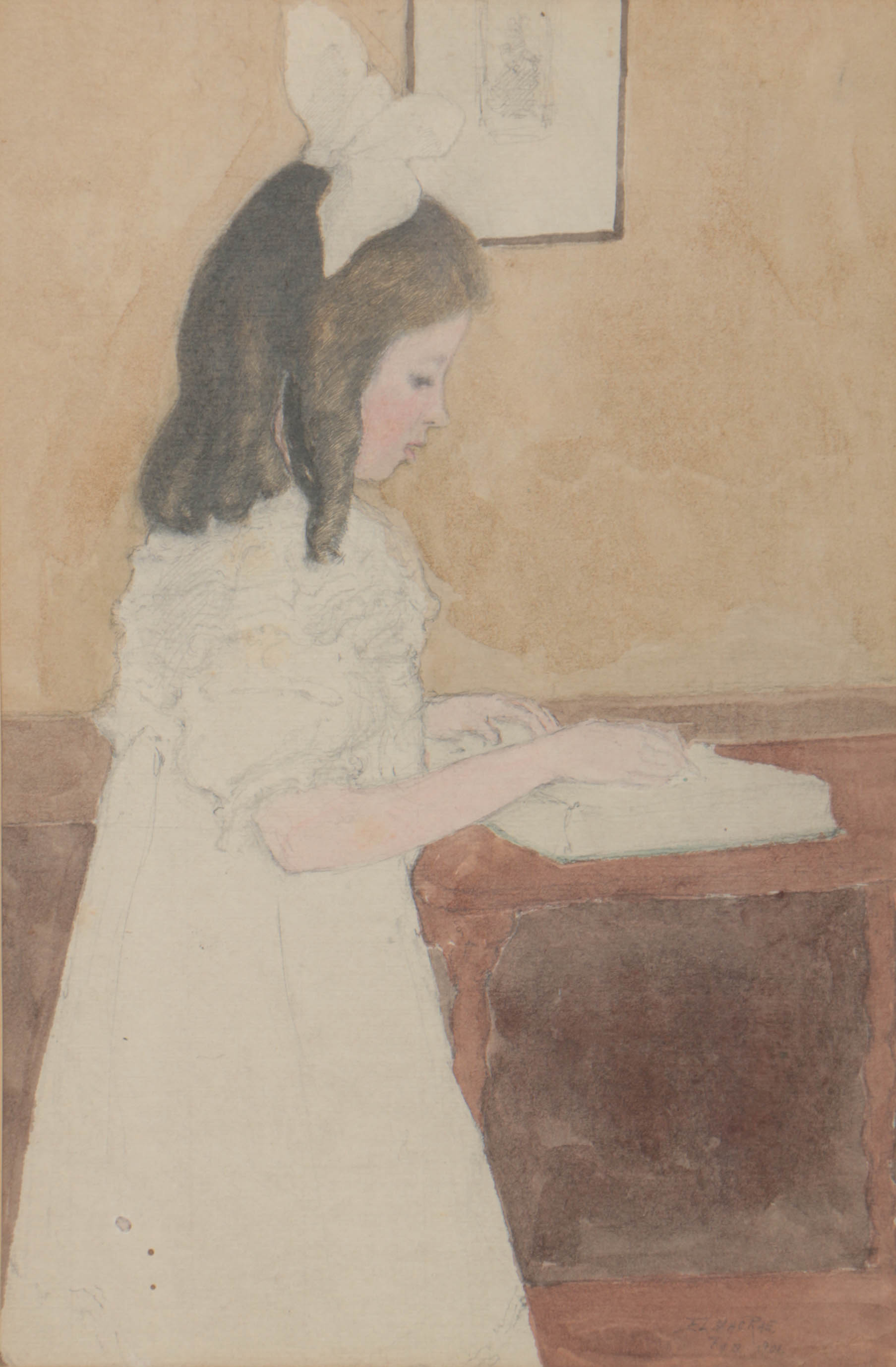 Elmer Livingston MacRae 1906 Watercolor on Paper of a Girl Reading