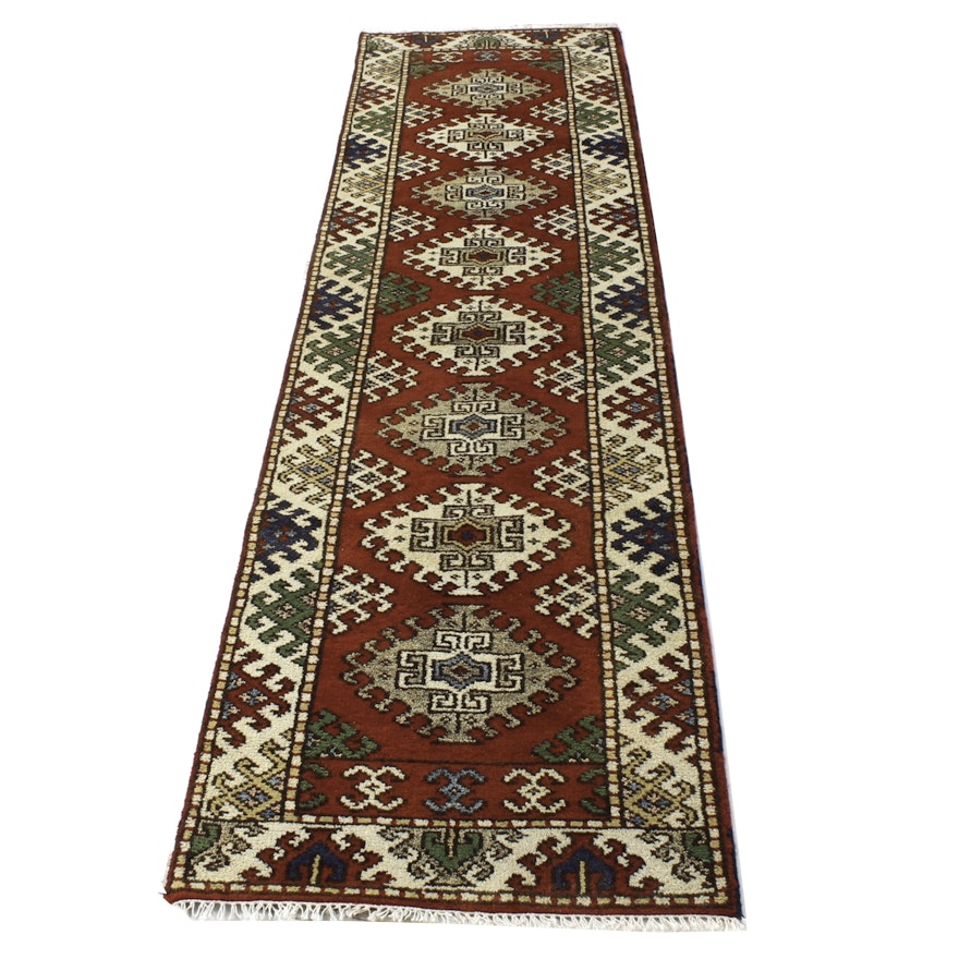 2.6′ × 10.1′ Hand-Knotted Indo-Caucasian Kazak Runner