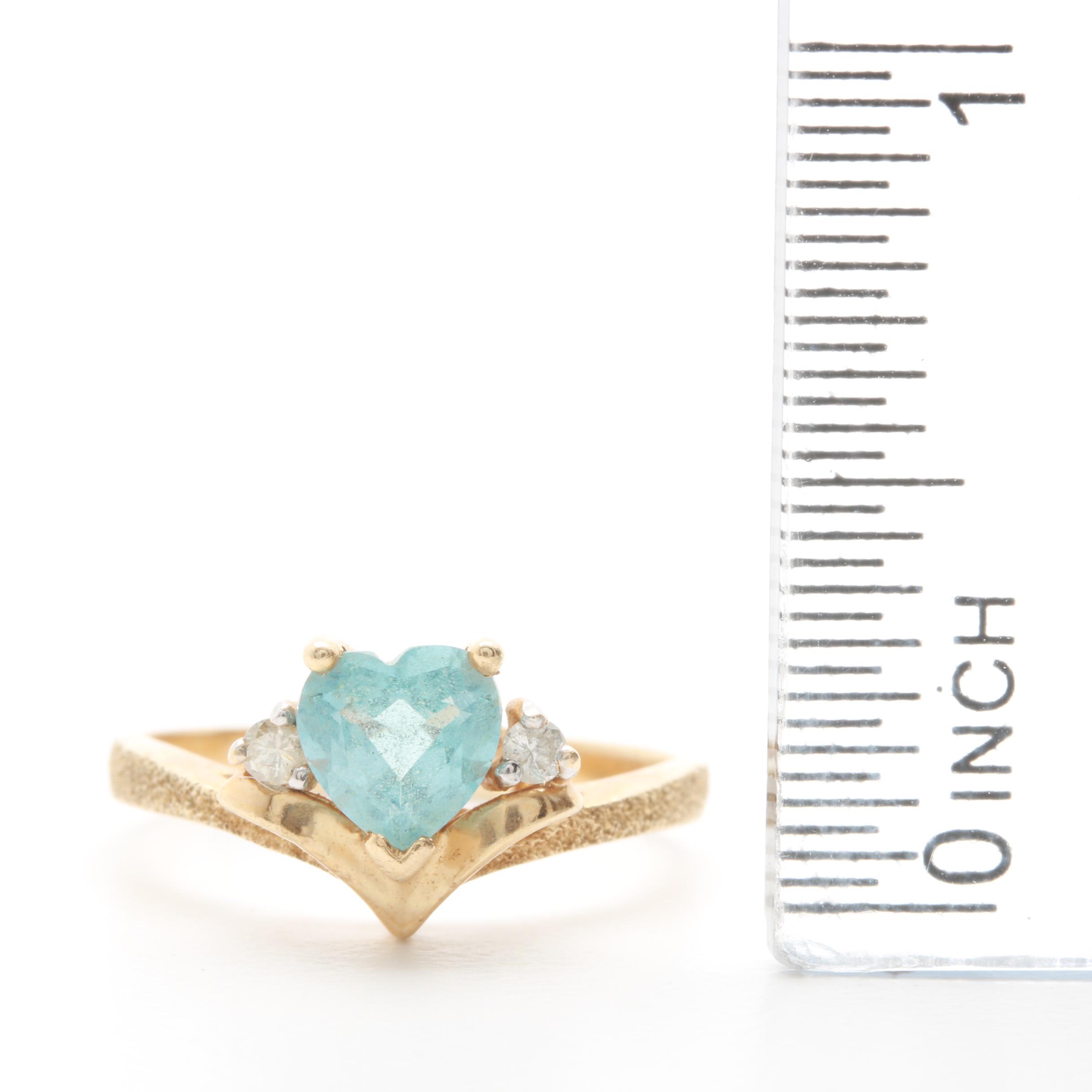14K Yellow Gold Blue Topaz and Diamond Ring