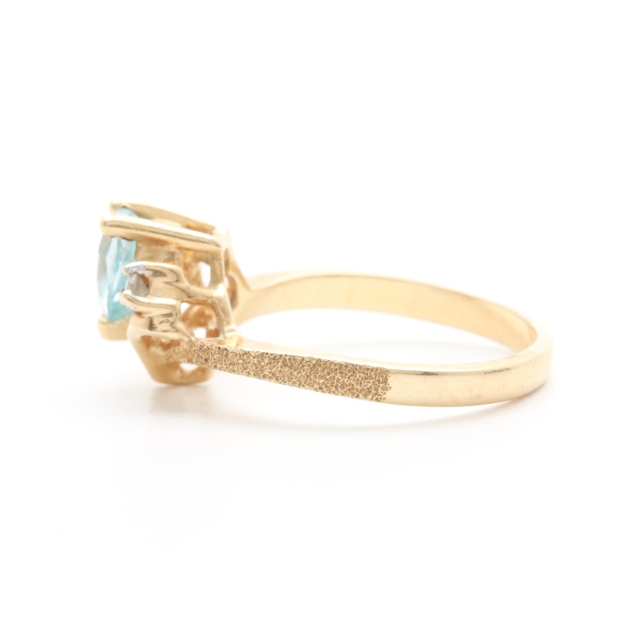 14K Yellow Gold Blue Topaz and Diamond Ring