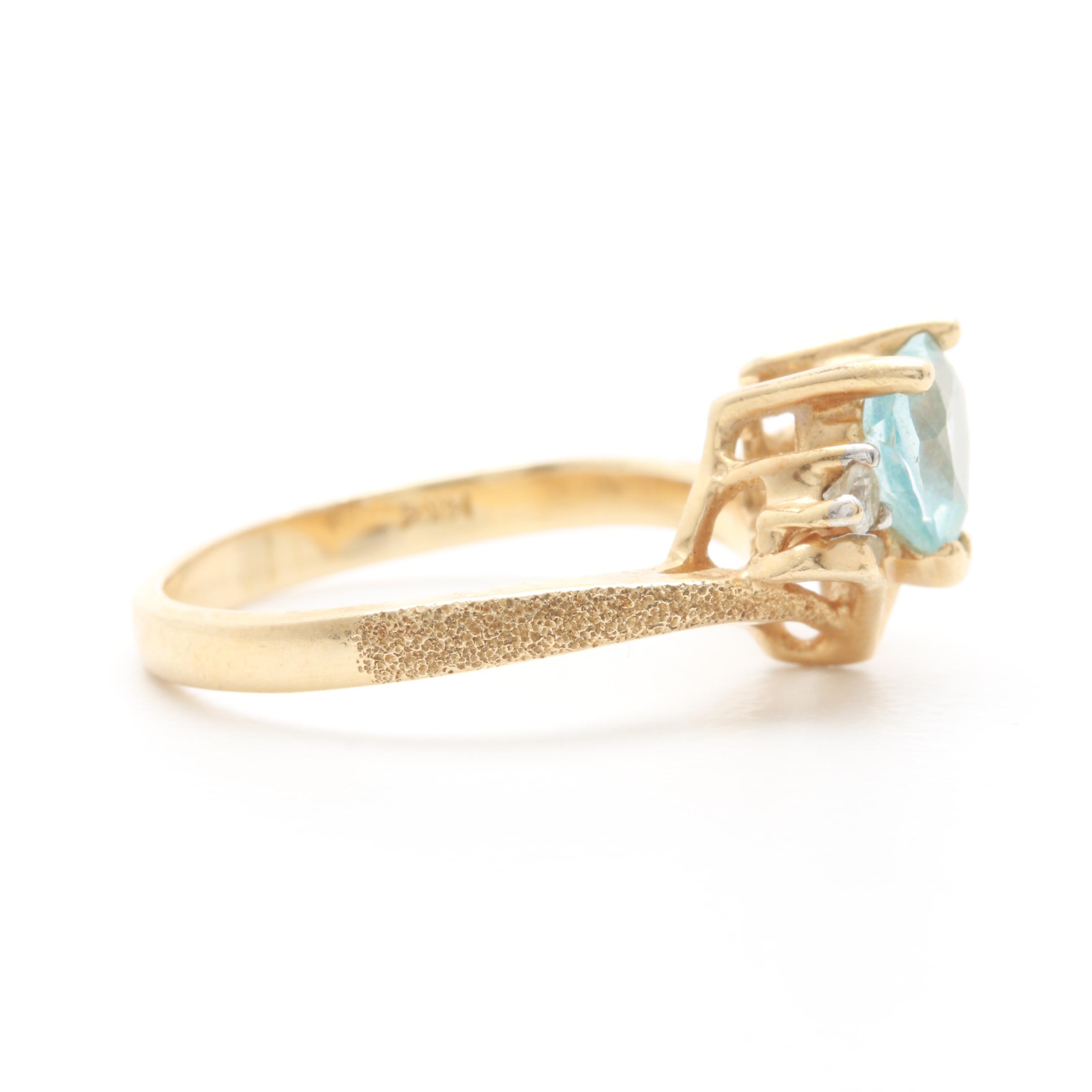 14K Yellow Gold Blue Topaz and Diamond Ring