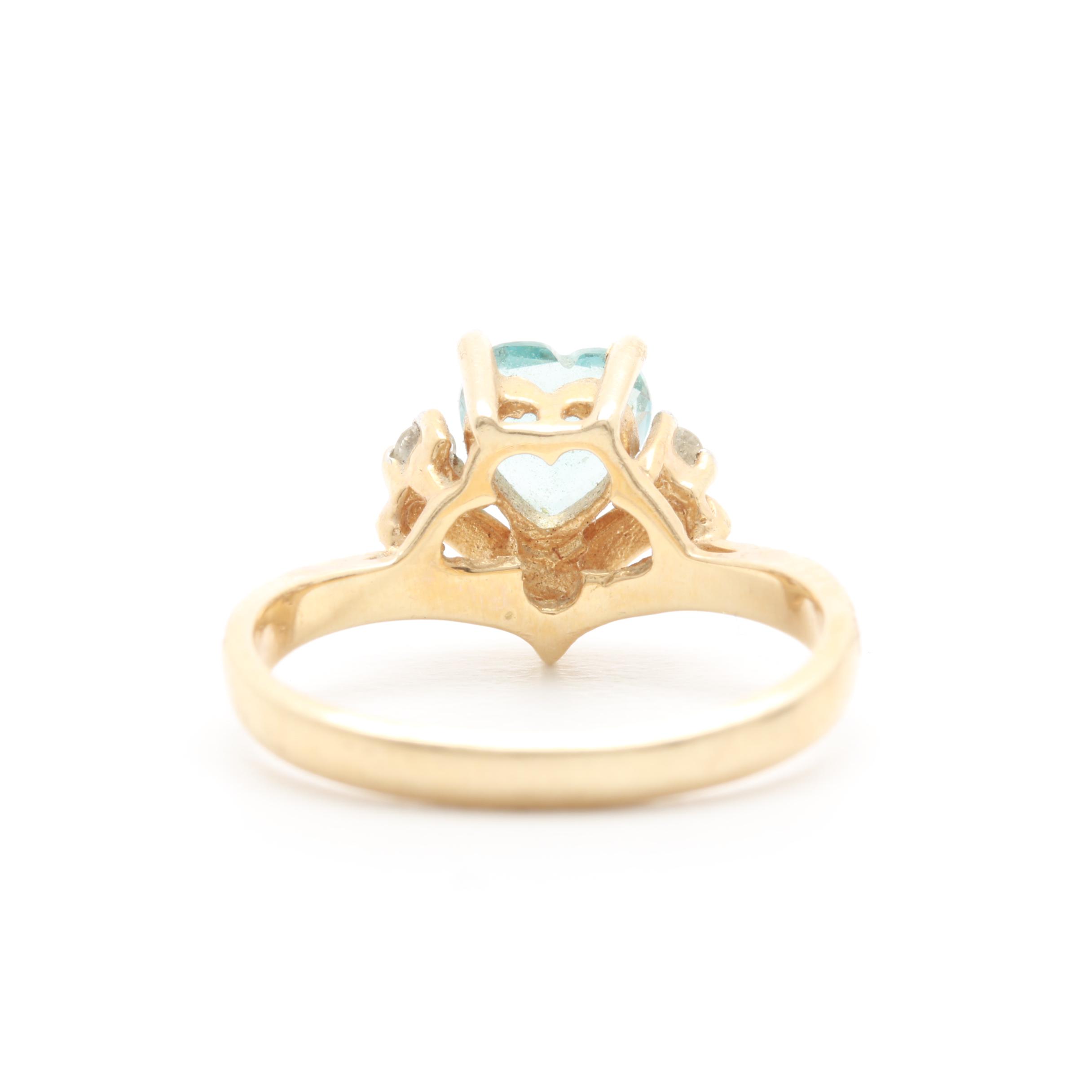 14K Yellow Gold Blue Topaz and Diamond Ring