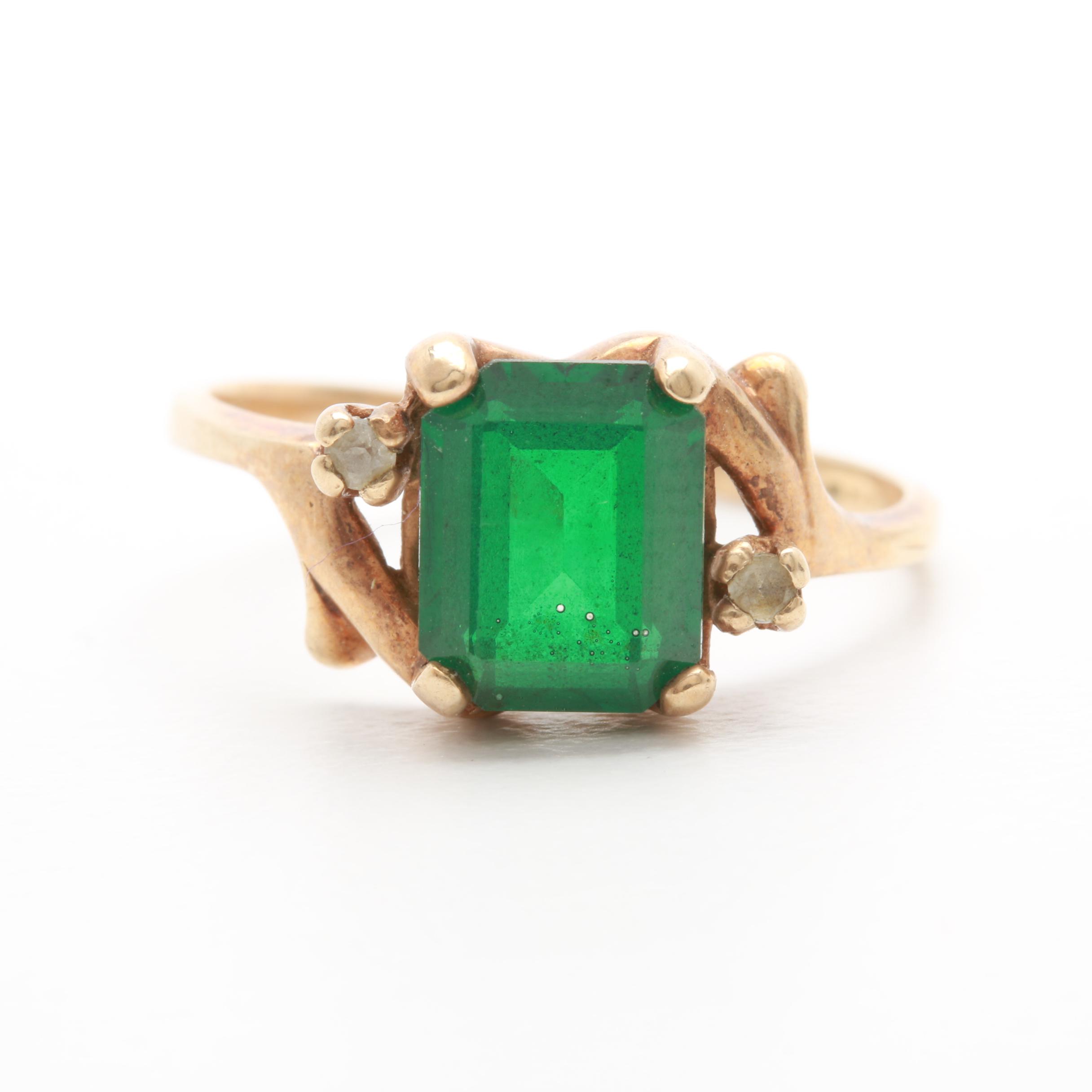 10K Yellow Gold Synthetic Spinel Triplet and Synthetic White Spinel Ring