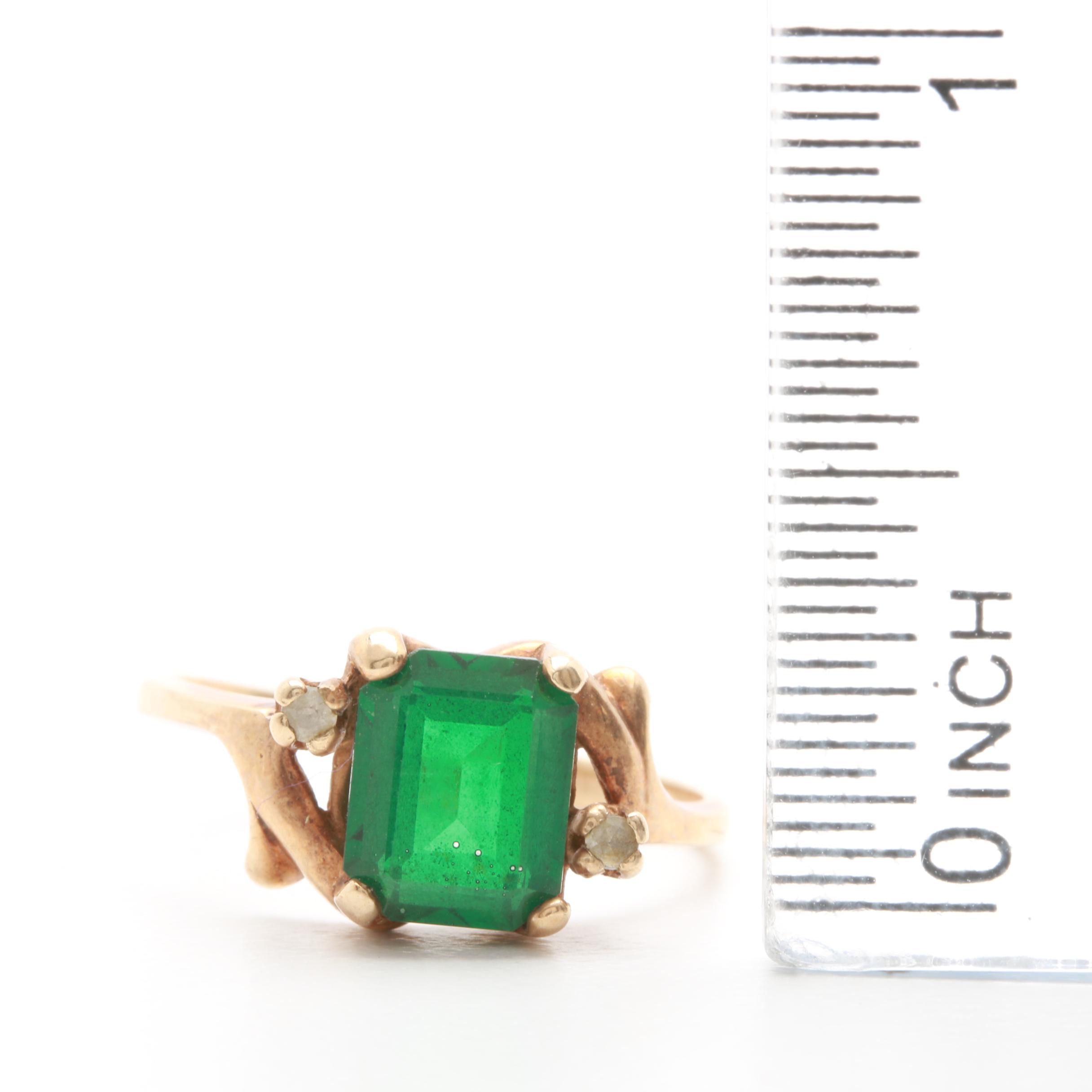 10K Yellow Gold Synthetic Spinel Triplet and Synthetic White Spinel Ring