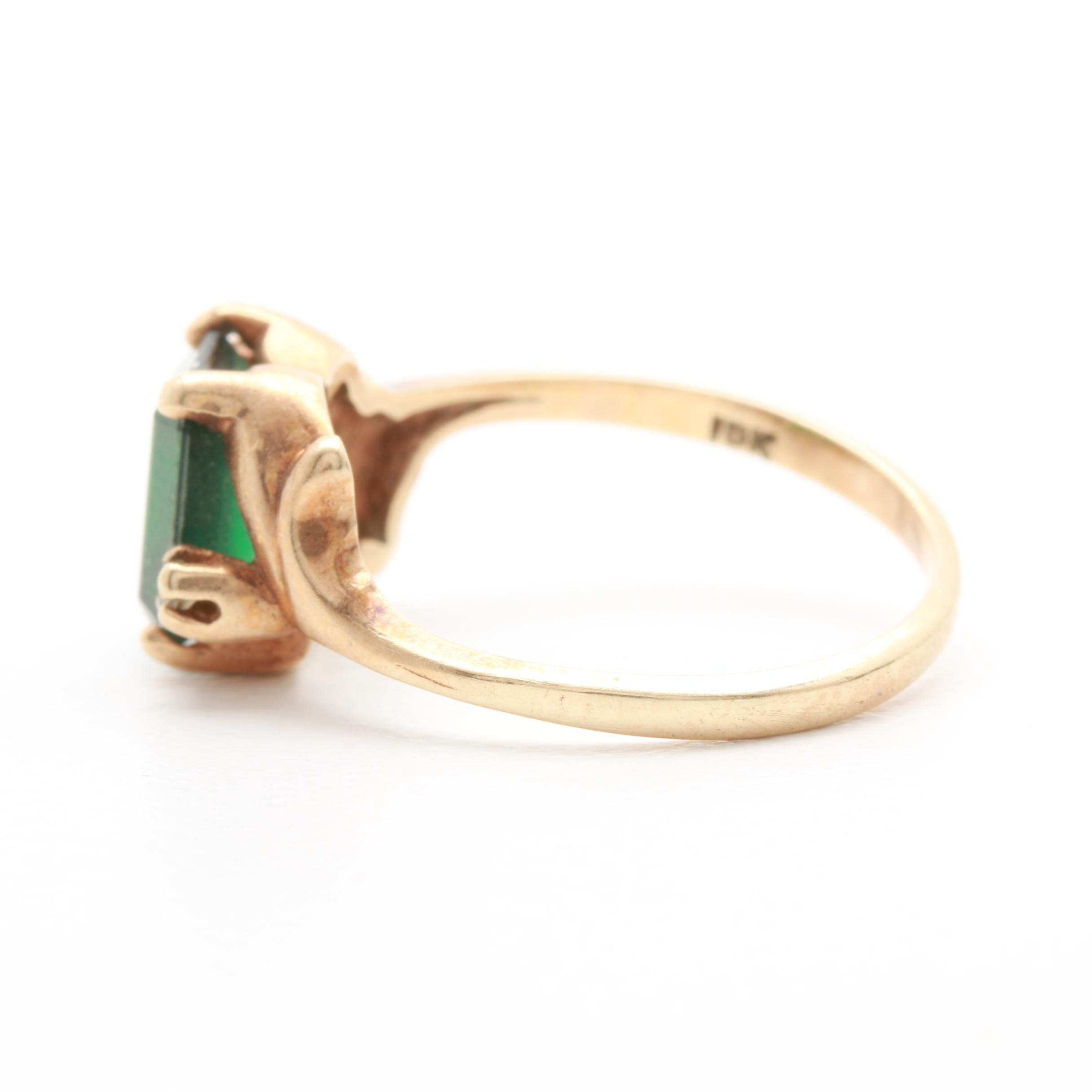 10K Yellow Gold Synthetic Spinel Triplet and Synthetic White Spinel Ring