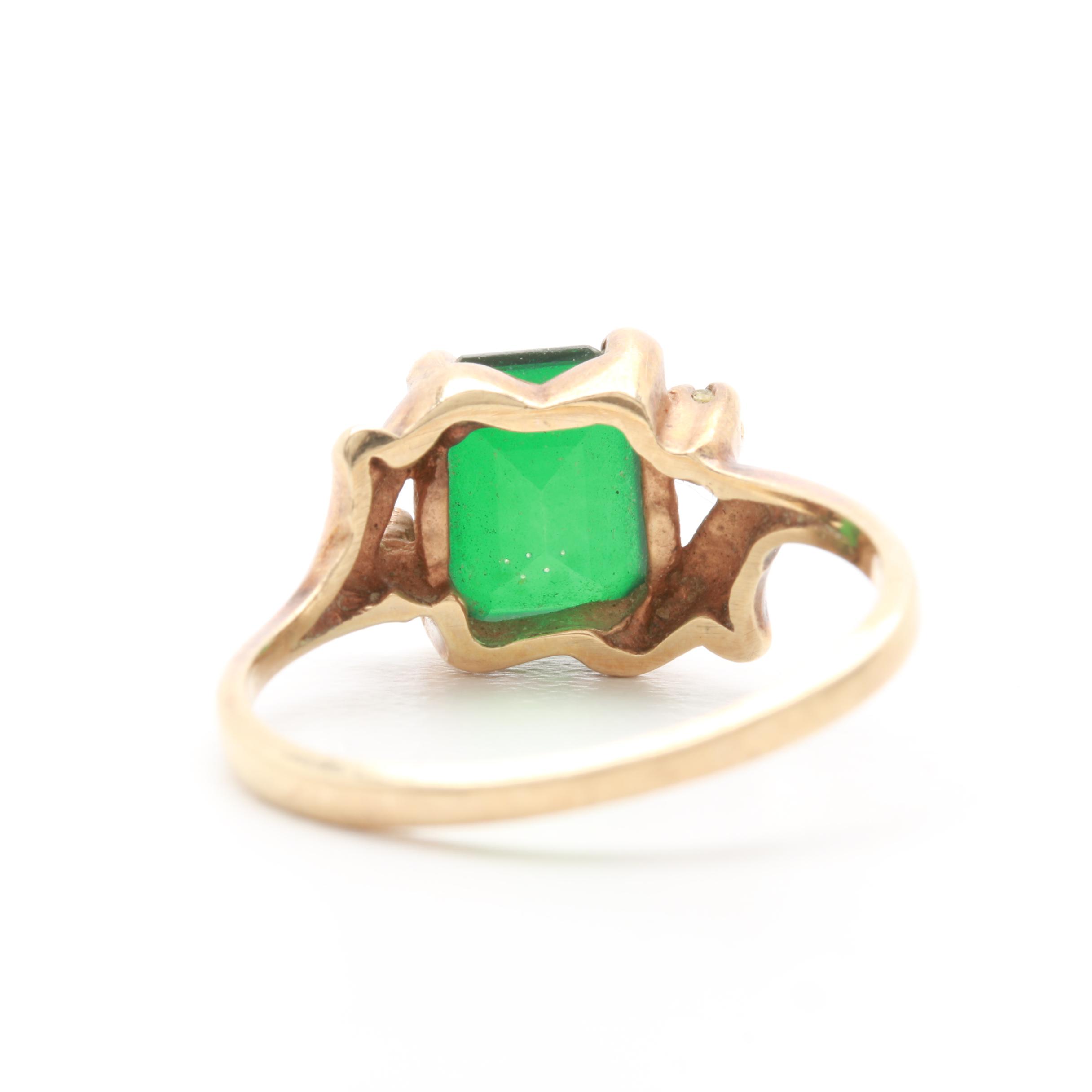 10K Yellow Gold Synthetic Spinel Triplet and Synthetic White Spinel Ring