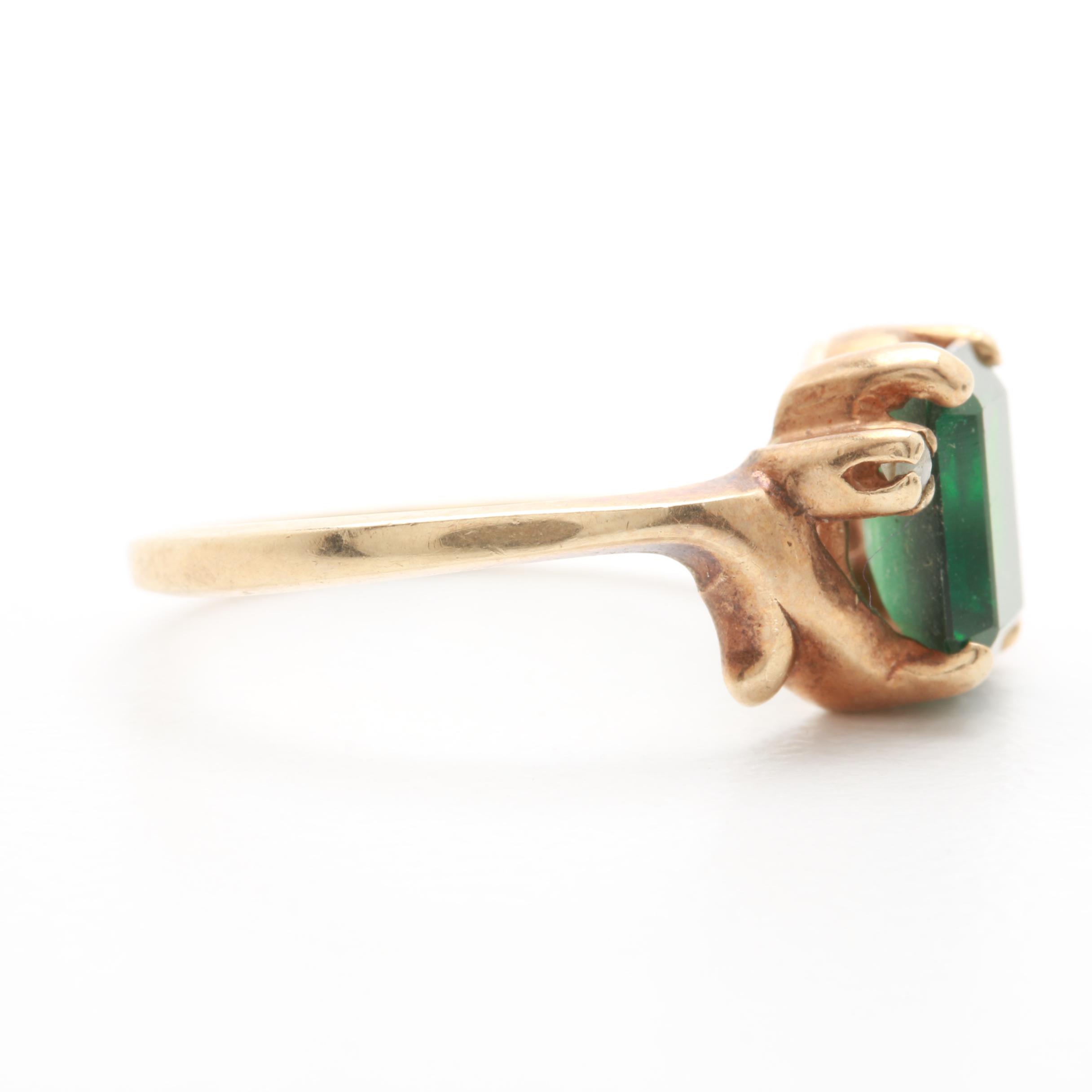 10K Yellow Gold Synthetic Spinel Triplet and Synthetic White Spinel Ring