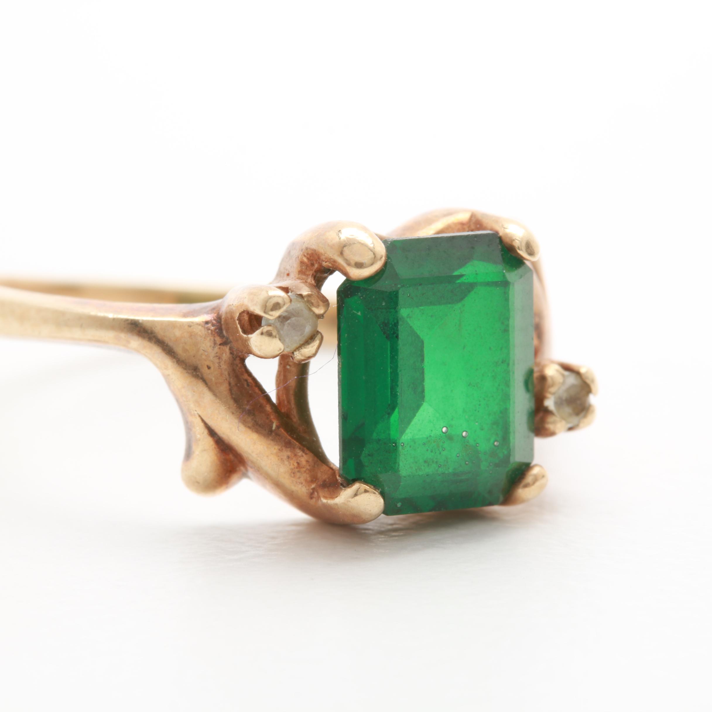 10K Yellow Gold Synthetic Spinel Triplet and Synthetic White Spinel Ring