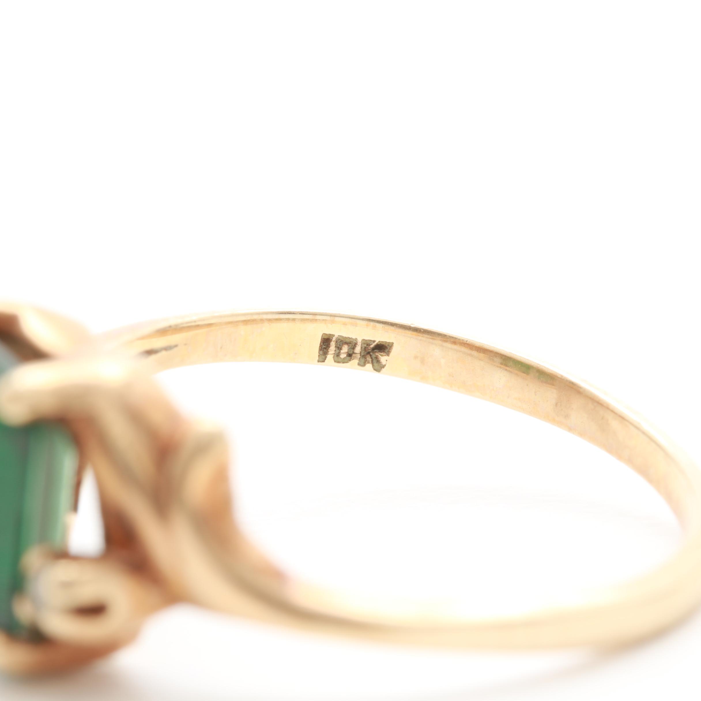 10K Yellow Gold Synthetic Spinel Triplet and Synthetic White Spinel Ring