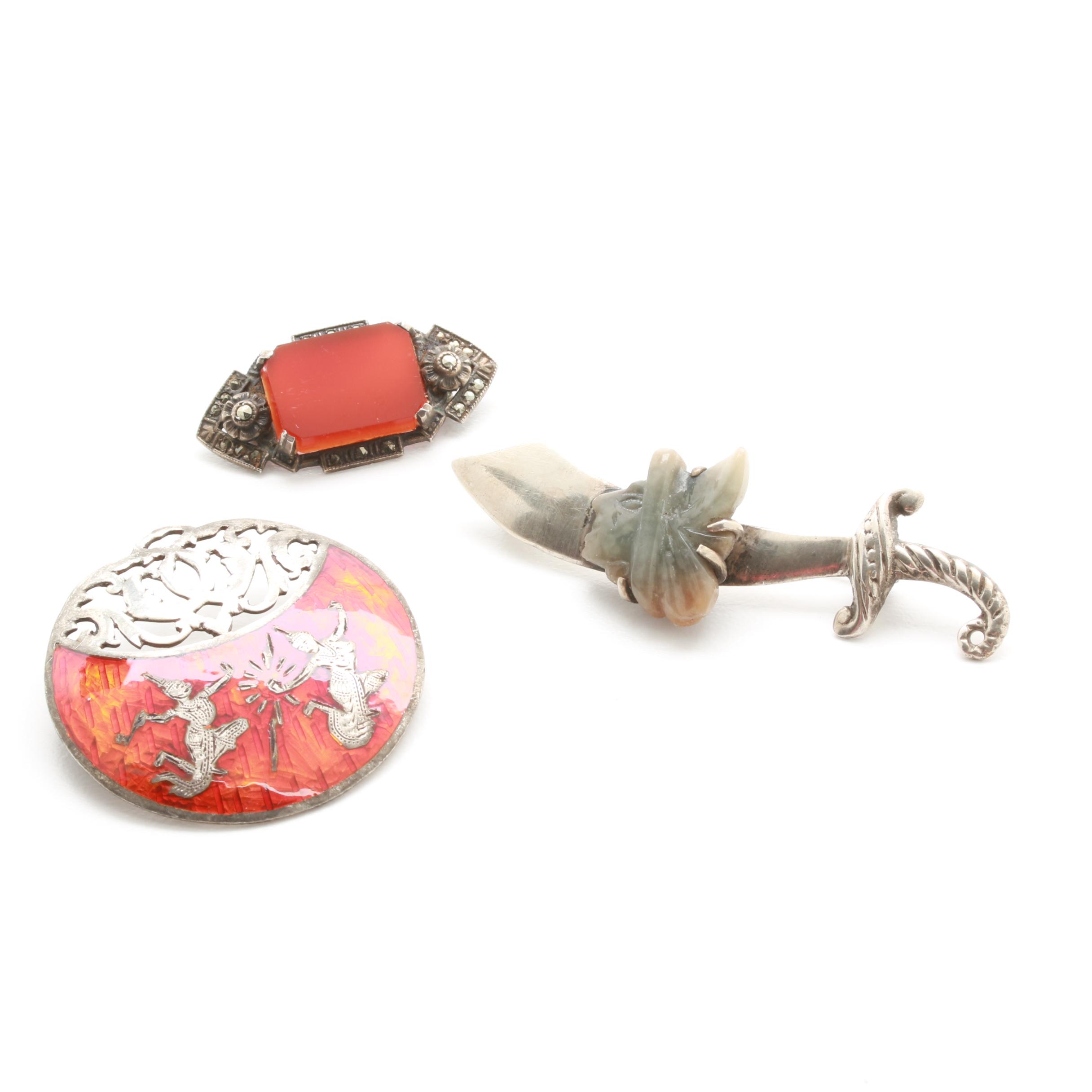 Sterling Silver Gemstone Jewelry Including Niello Enamel