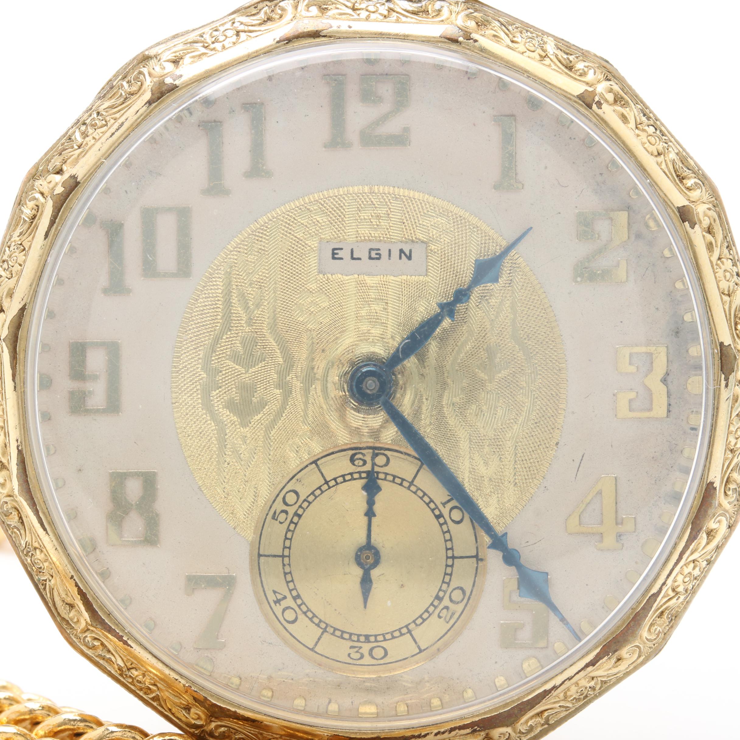 Vintage Elgin Pocket Watch and Imitation Mother of Pearl Pocket Knife