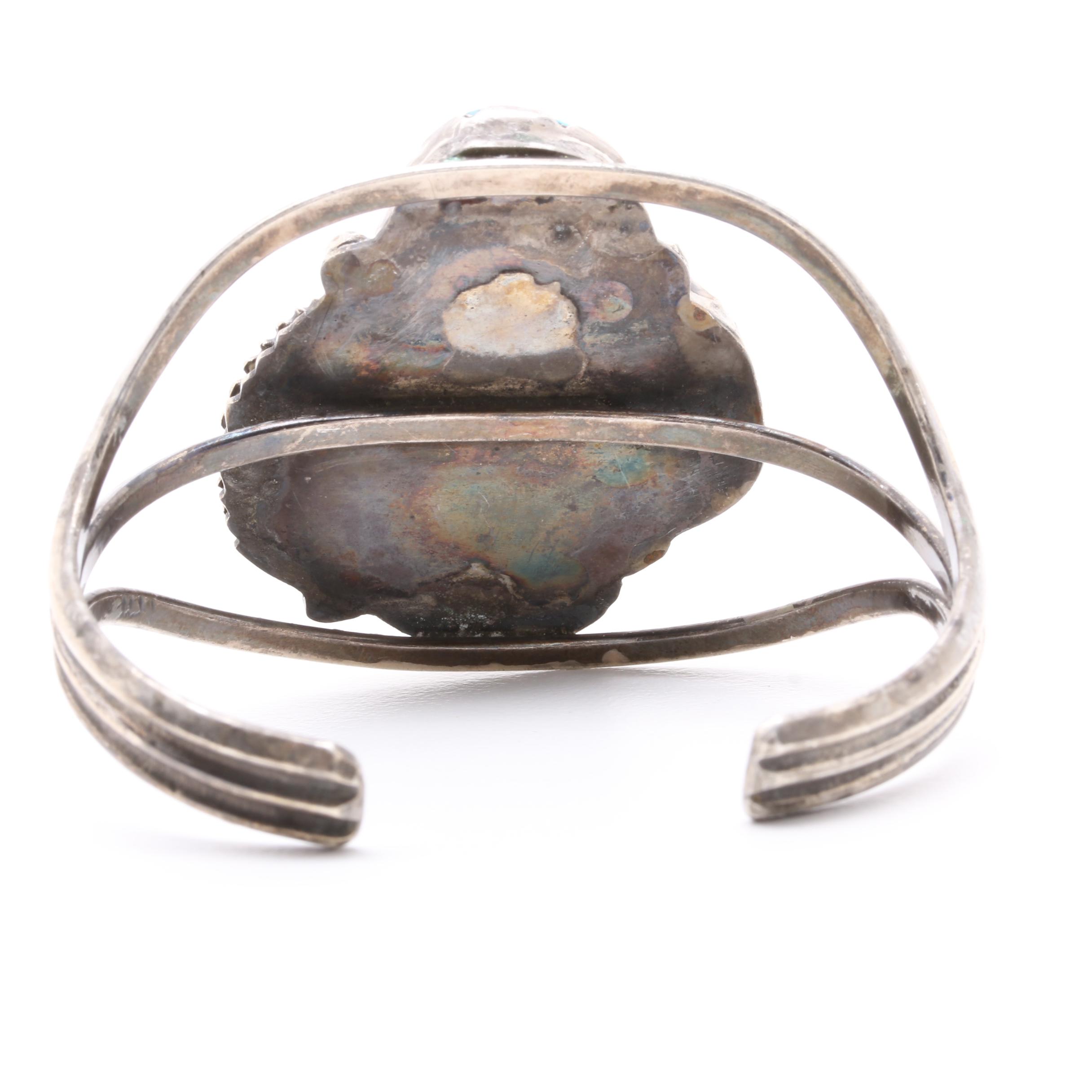 Southwestern Style Sterling Silver Turquoise and Coral Cuff Bangle