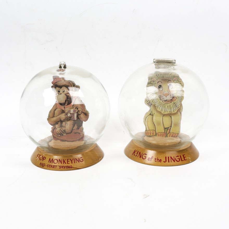 Vintage Monkey and Lion Glass Bubble Banks