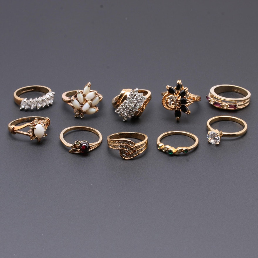 Gold Tone Gemstone Rings Including Opal