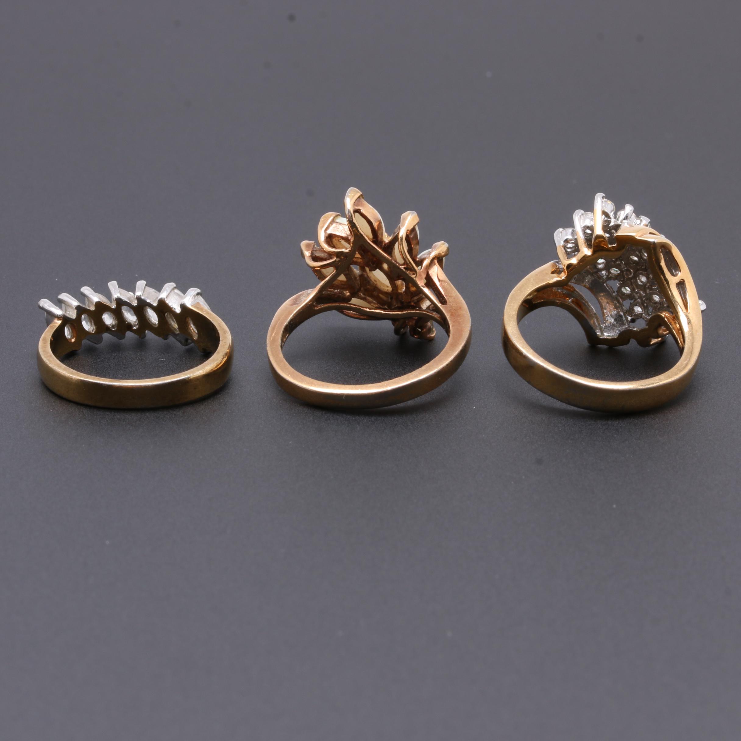 Gold Tone Gemstone Rings Including Opal