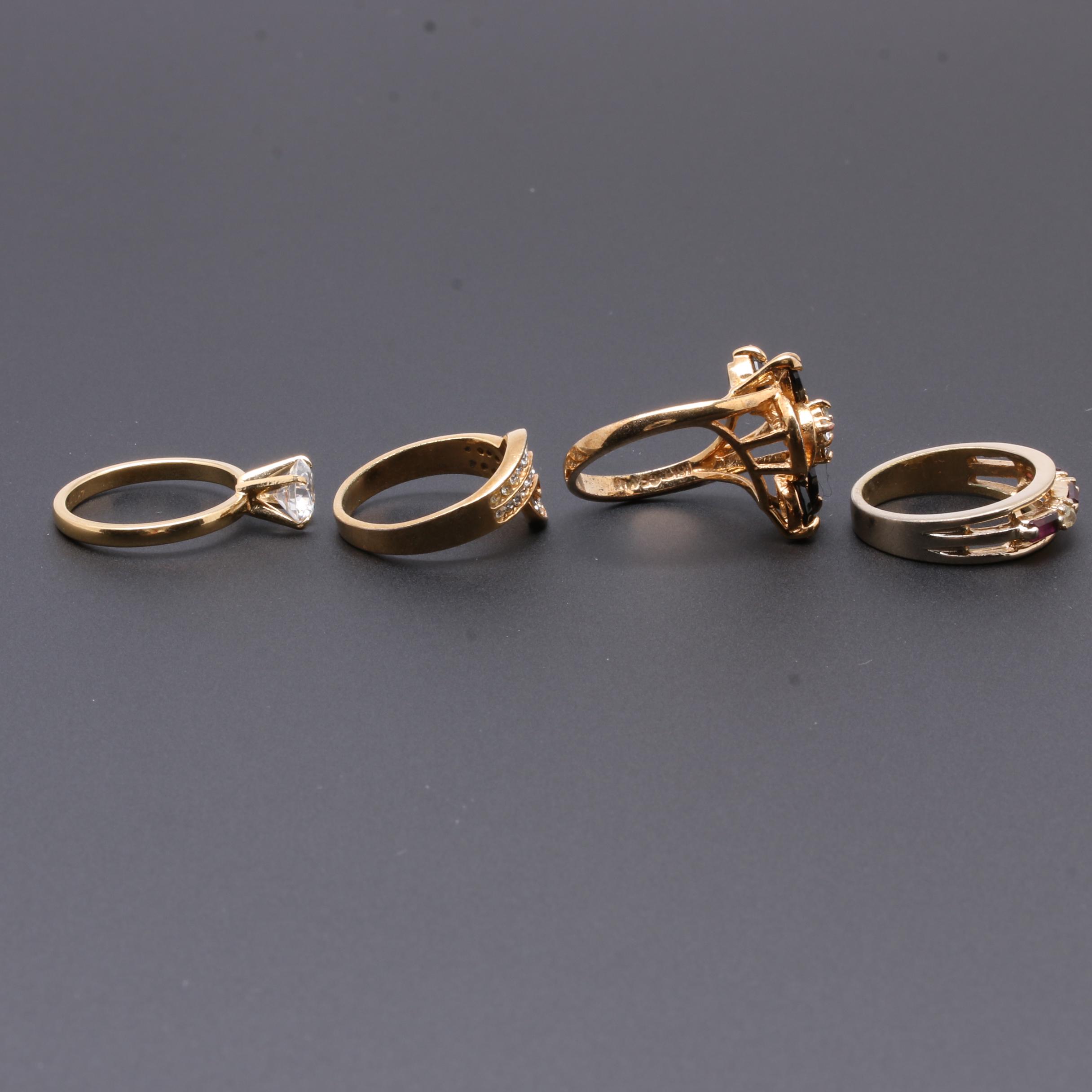 Gold Tone Gemstone Rings Including Opal