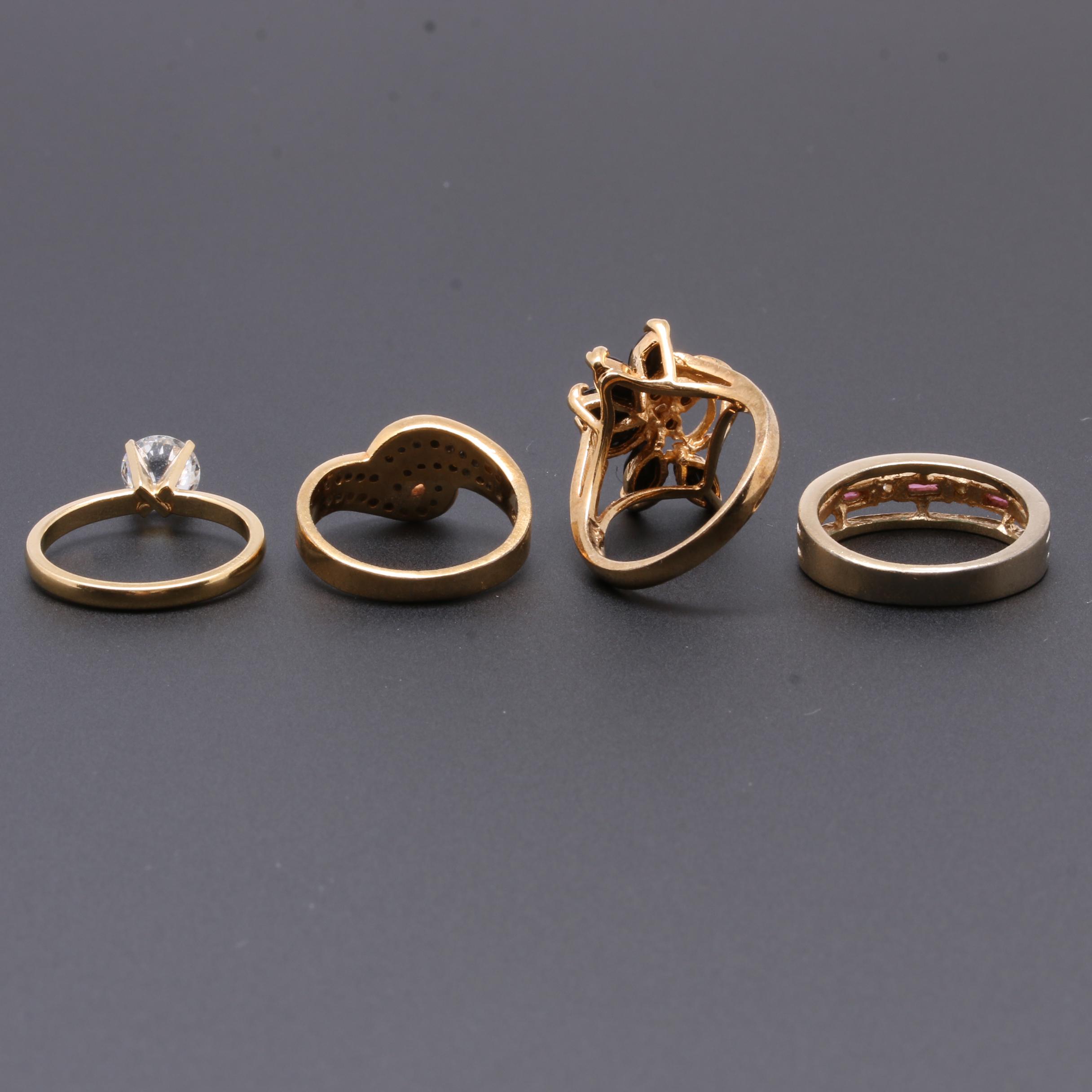 Gold Tone Gemstone Rings Including Opal