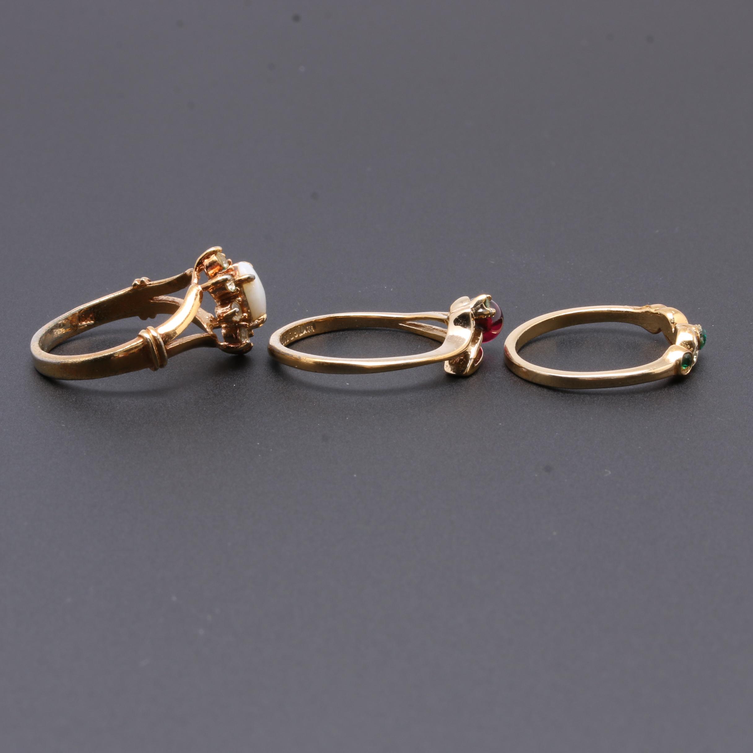 Gold Tone Gemstone Rings Including Opal