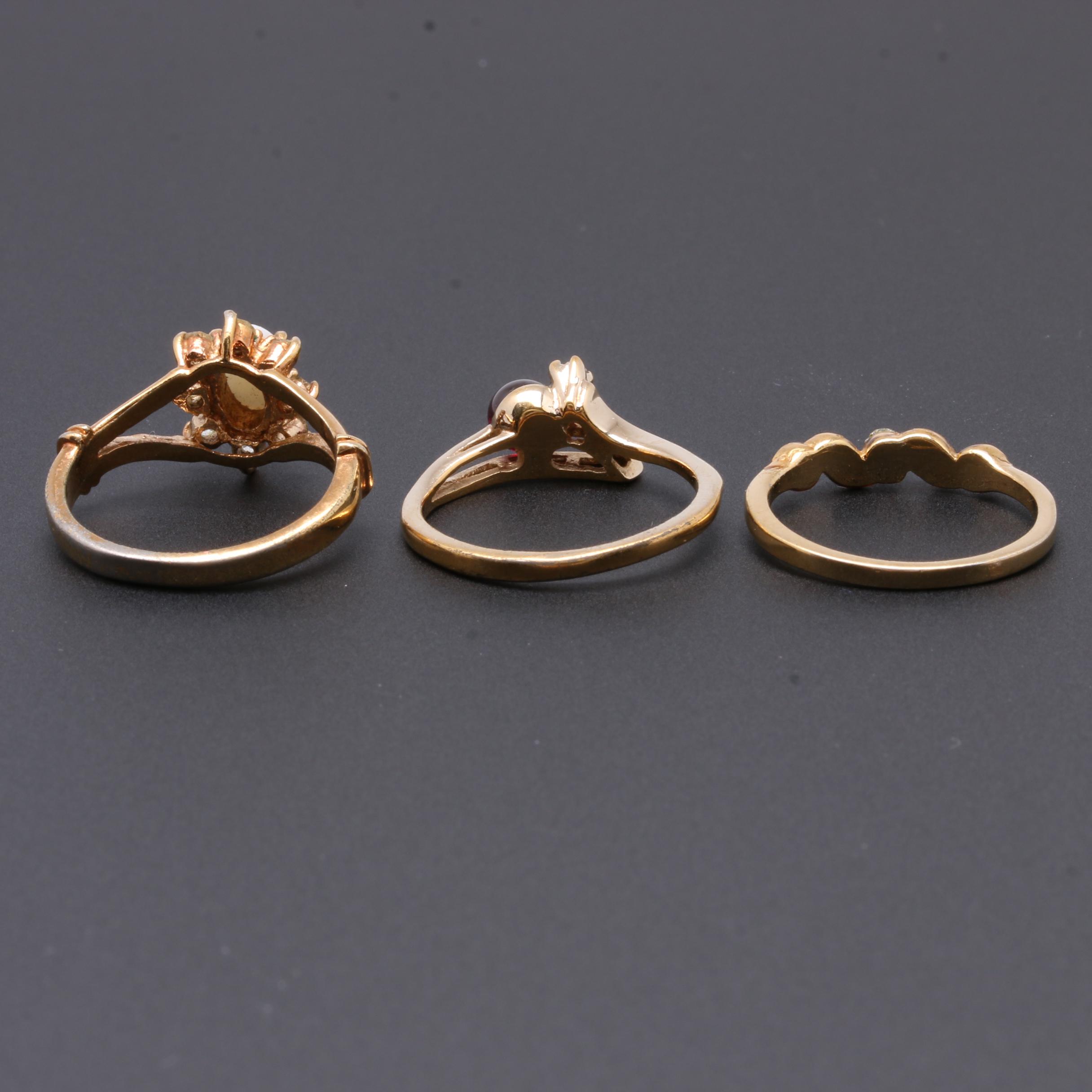 Gold Tone Gemstone Rings Including Opal