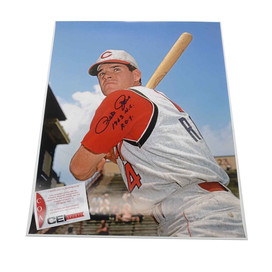 Pete Rose Signed and Inscribed "ROY" Photo  COA