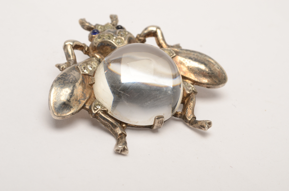 Sterling Silver Crown Trifari Jelly Belly Brooch