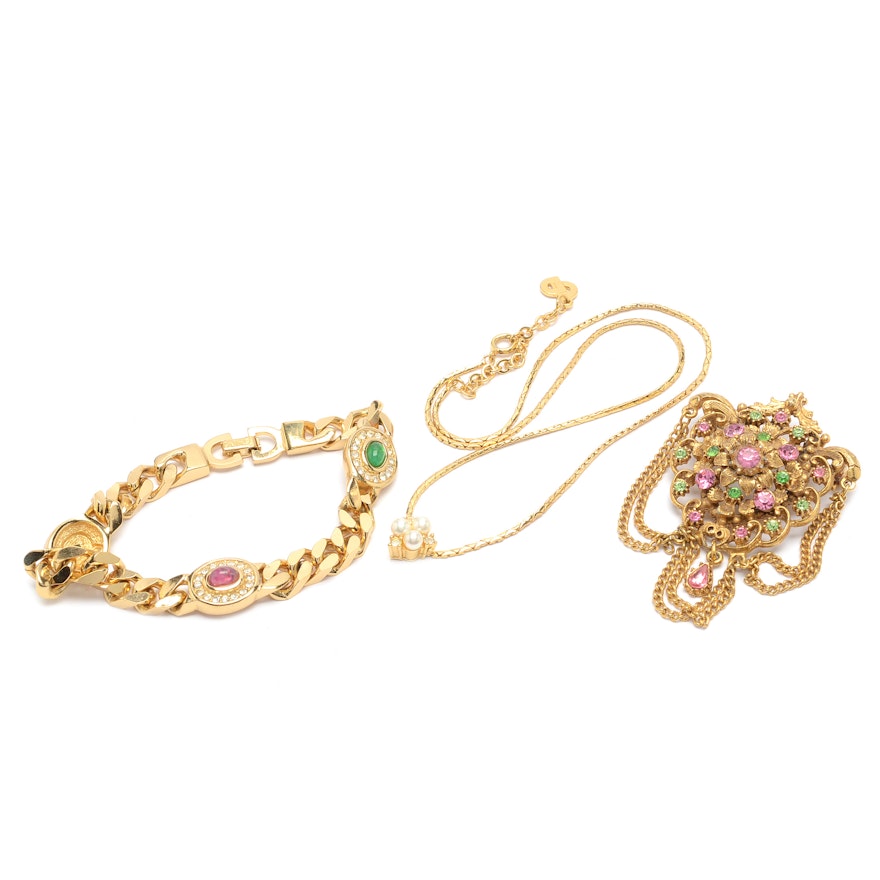 Vintage Christian Dior and Florenza Gold Tone Jewelry