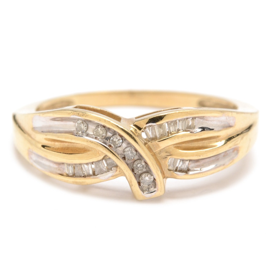 10K Yellow Gold Diamond Bypass Ring