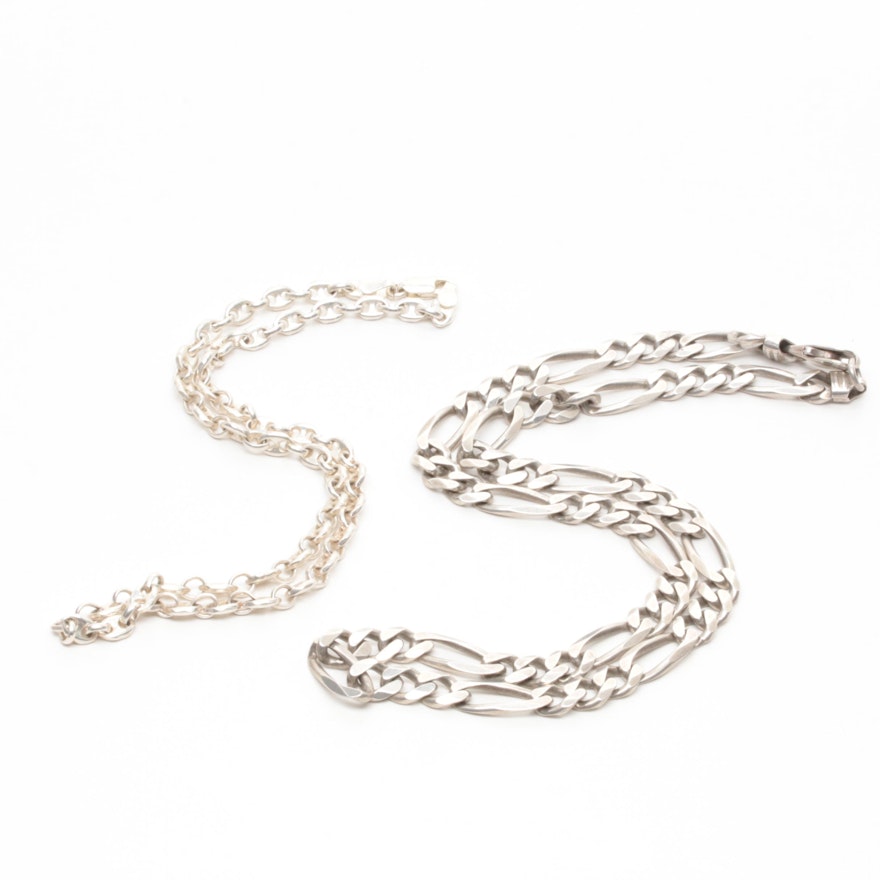 Sterling Silver Chain Necklaces Including Figaro