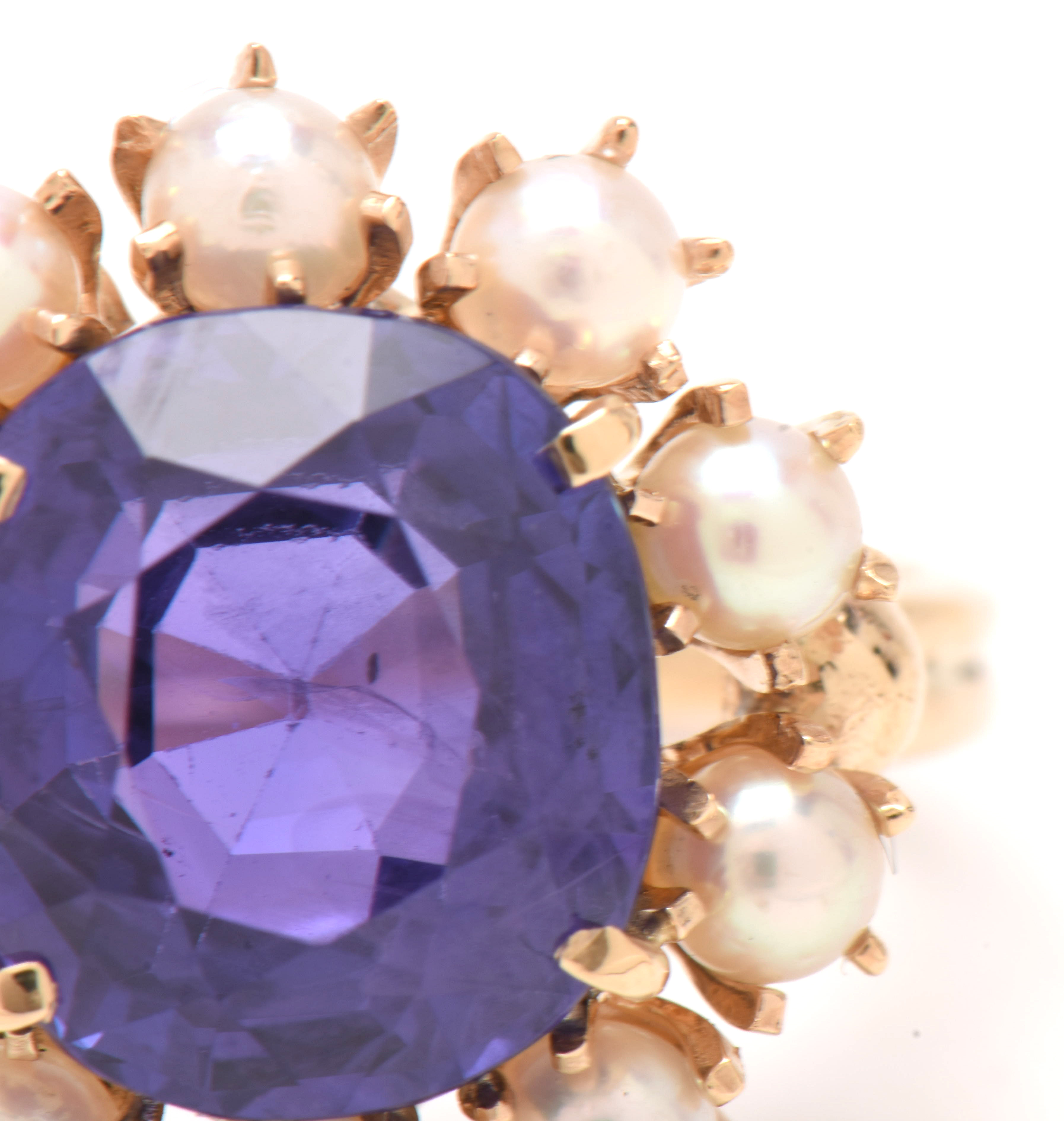 Victorian 14K Yellow Gold Natural Ceylon Color-Change Sapphire and Pearl Ring