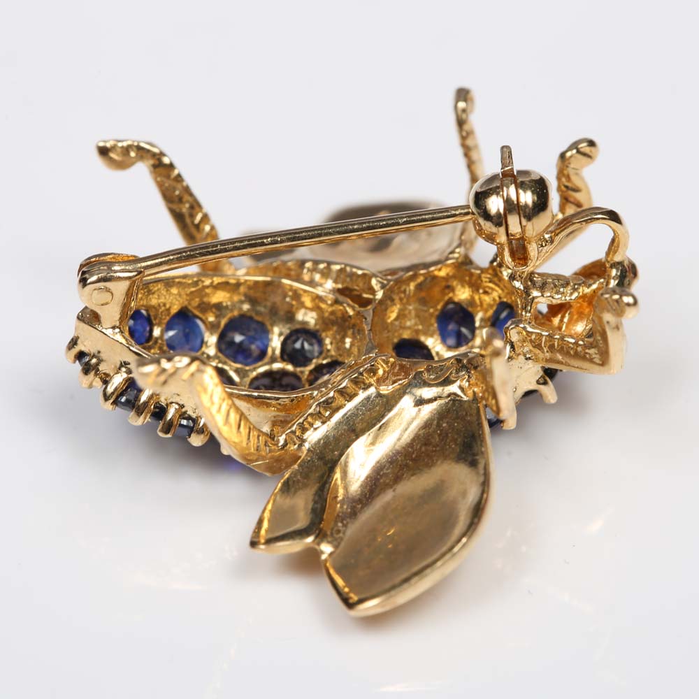 14K Yellow Gold and 2.55 CTW Sapphire Bee Brooch