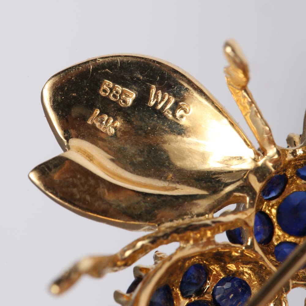 14K Yellow Gold and 2.55 CTW Sapphire Bee Brooch