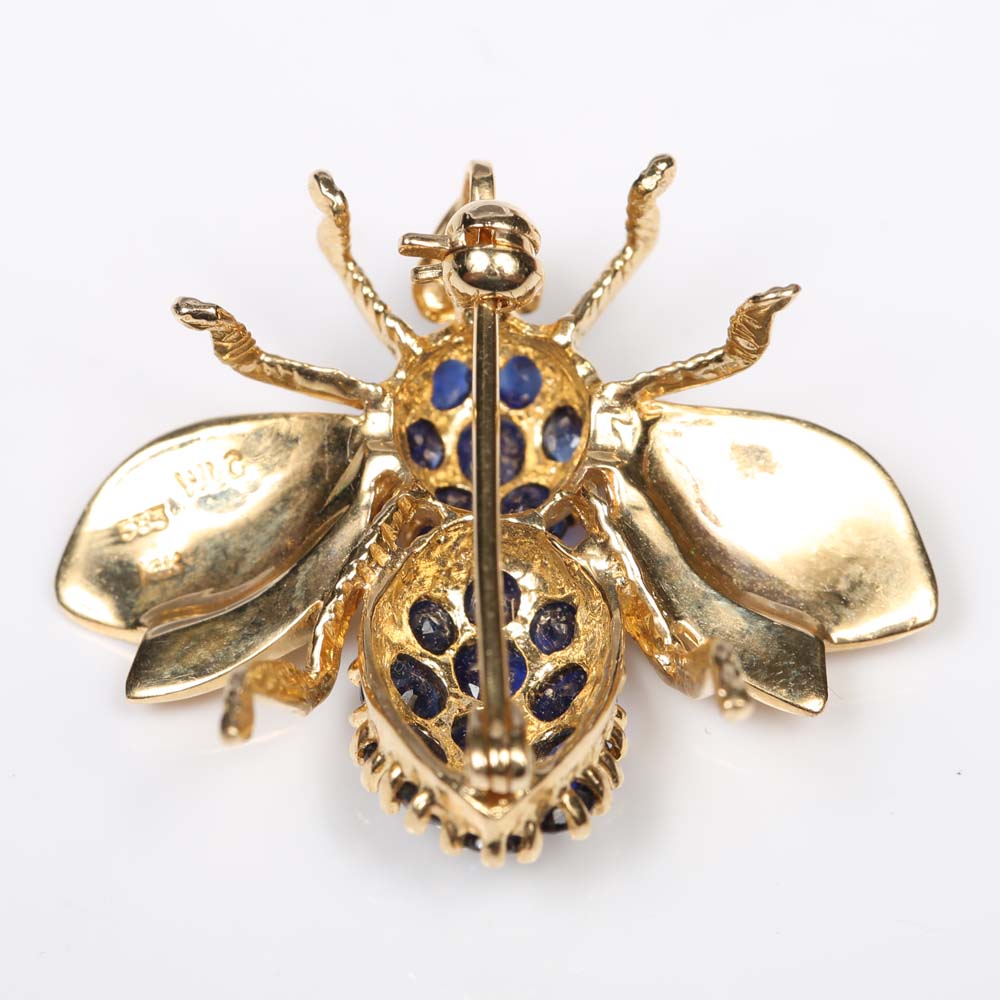 14K Yellow Gold and 2.55 CTW Sapphire Bee Brooch