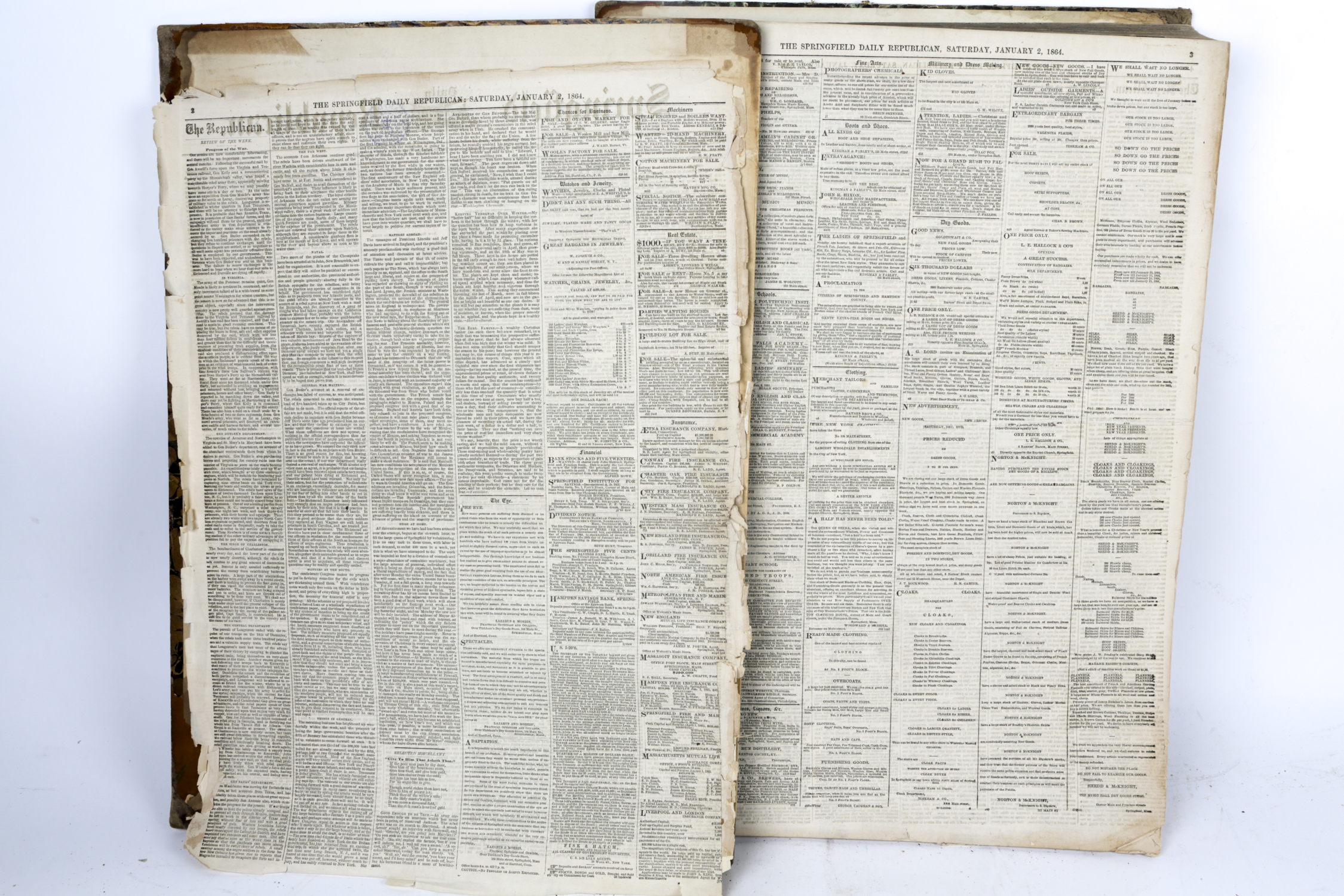 Bound Nineteenth Century "Springfield Republican" Newspaper Pages