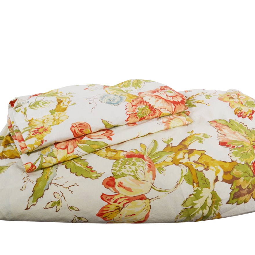 Pottery Barn King Size Floral Duvet Cover and European Pillow Shams