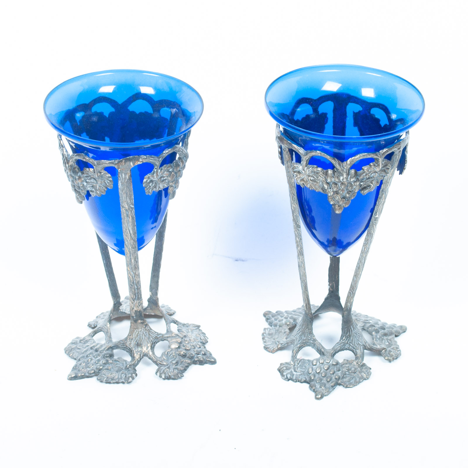 Cobalt Blue Glass and Metal Candle Holders