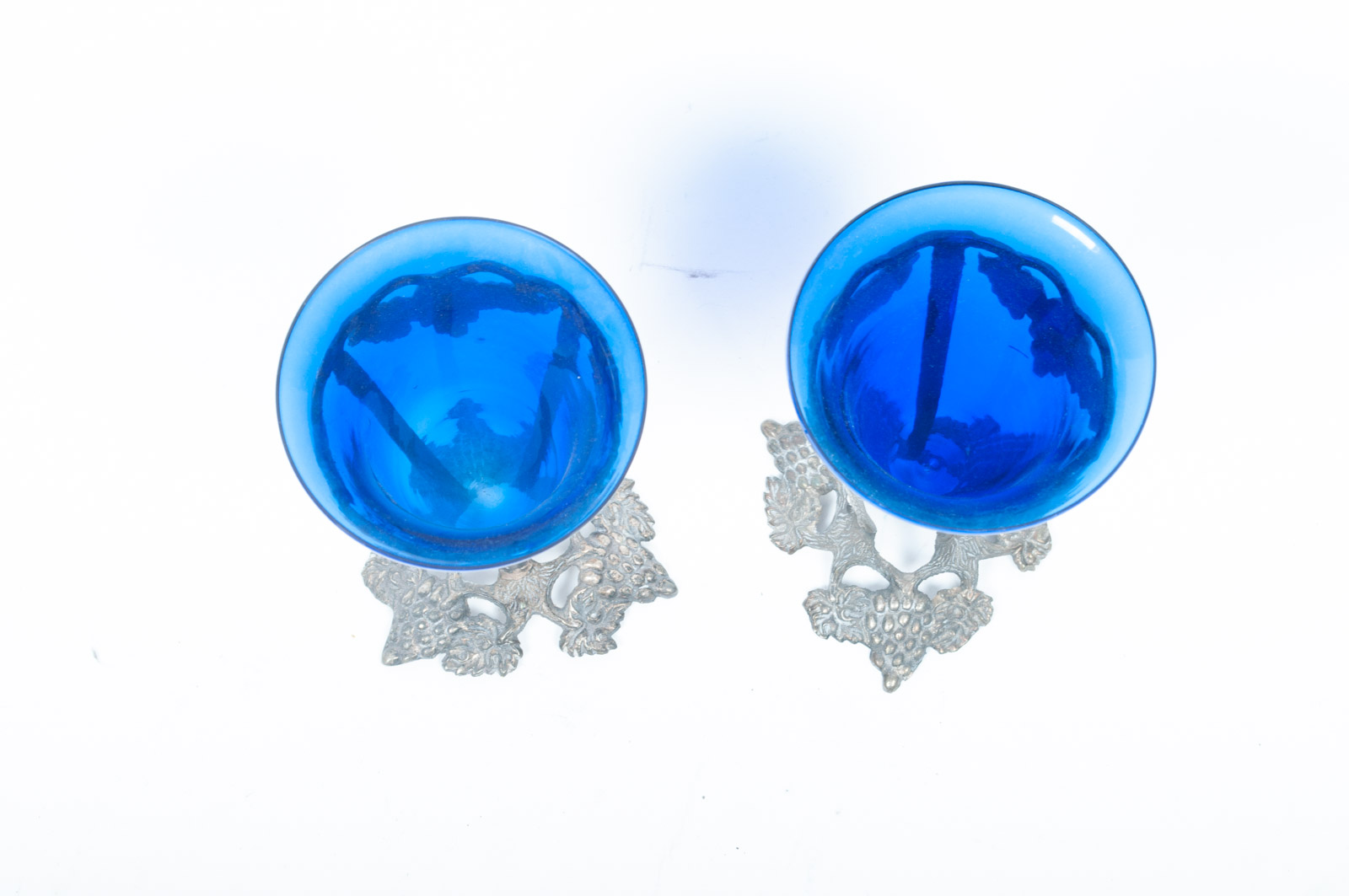 Cobalt Blue Glass and Metal Candle Holders