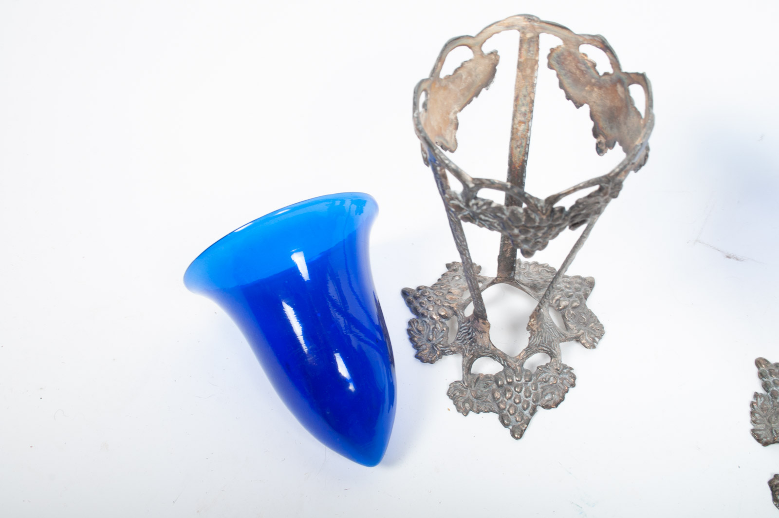 Cobalt Blue Glass and Metal Candle Holders