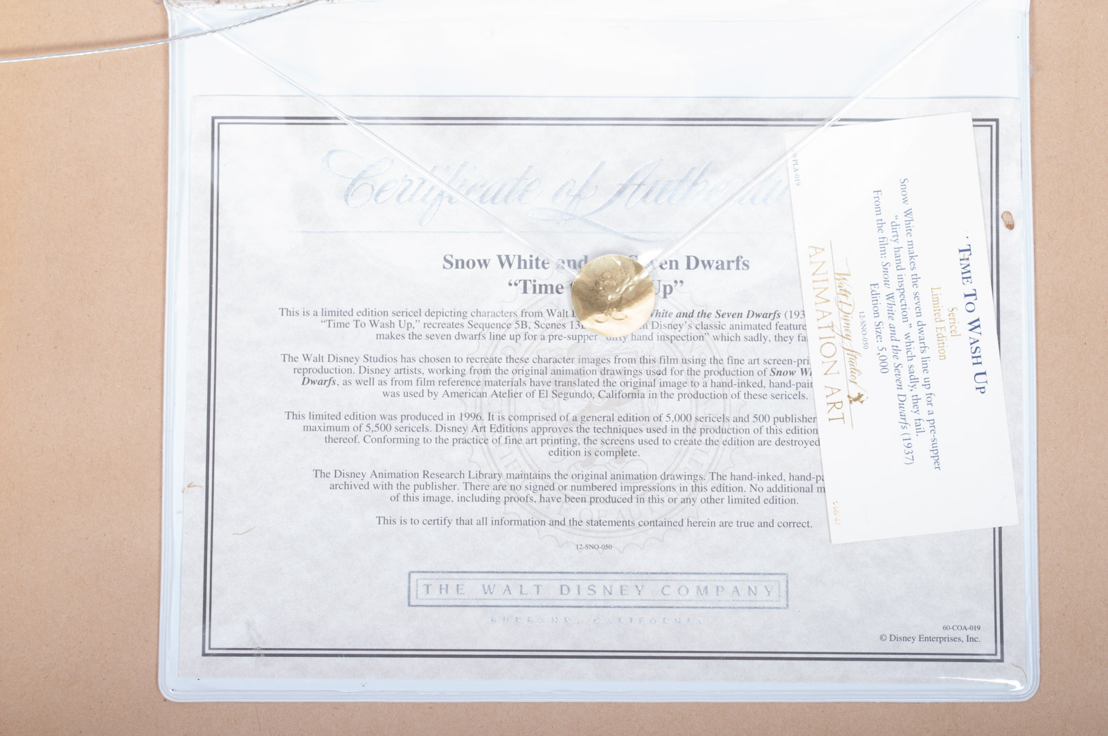 Walt Disney 1996 Limited Edition Sericel "Time to Wash Up"