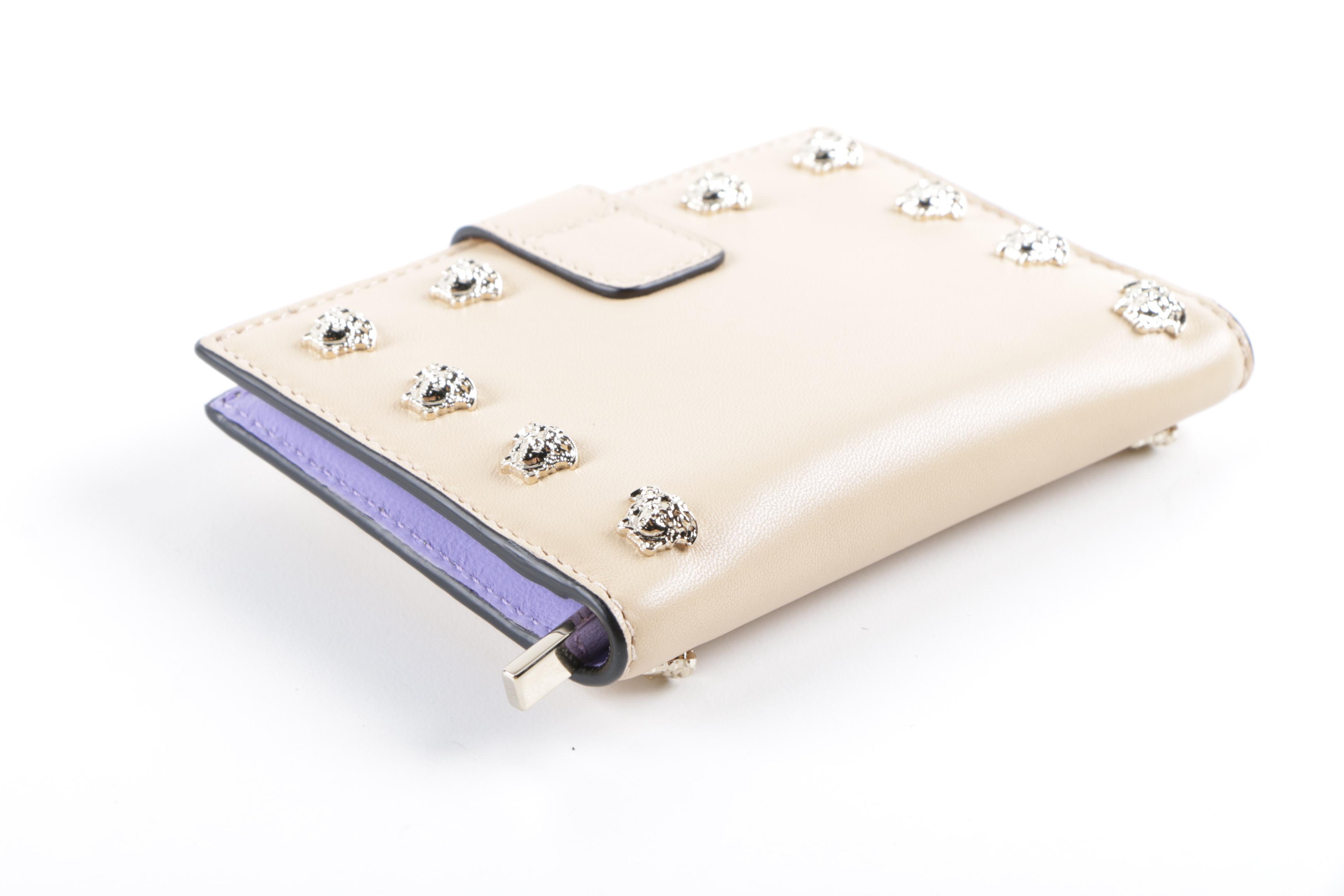 Versace Medusa Beige and Lilac Purple Leather Wallet
