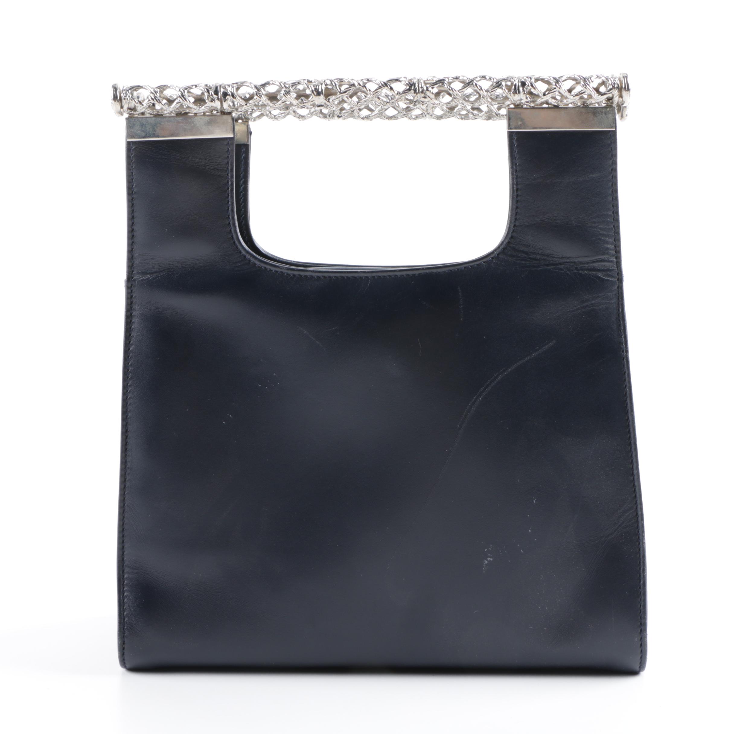 Vintage Giada Faggi Navy Blue Leather Handbag