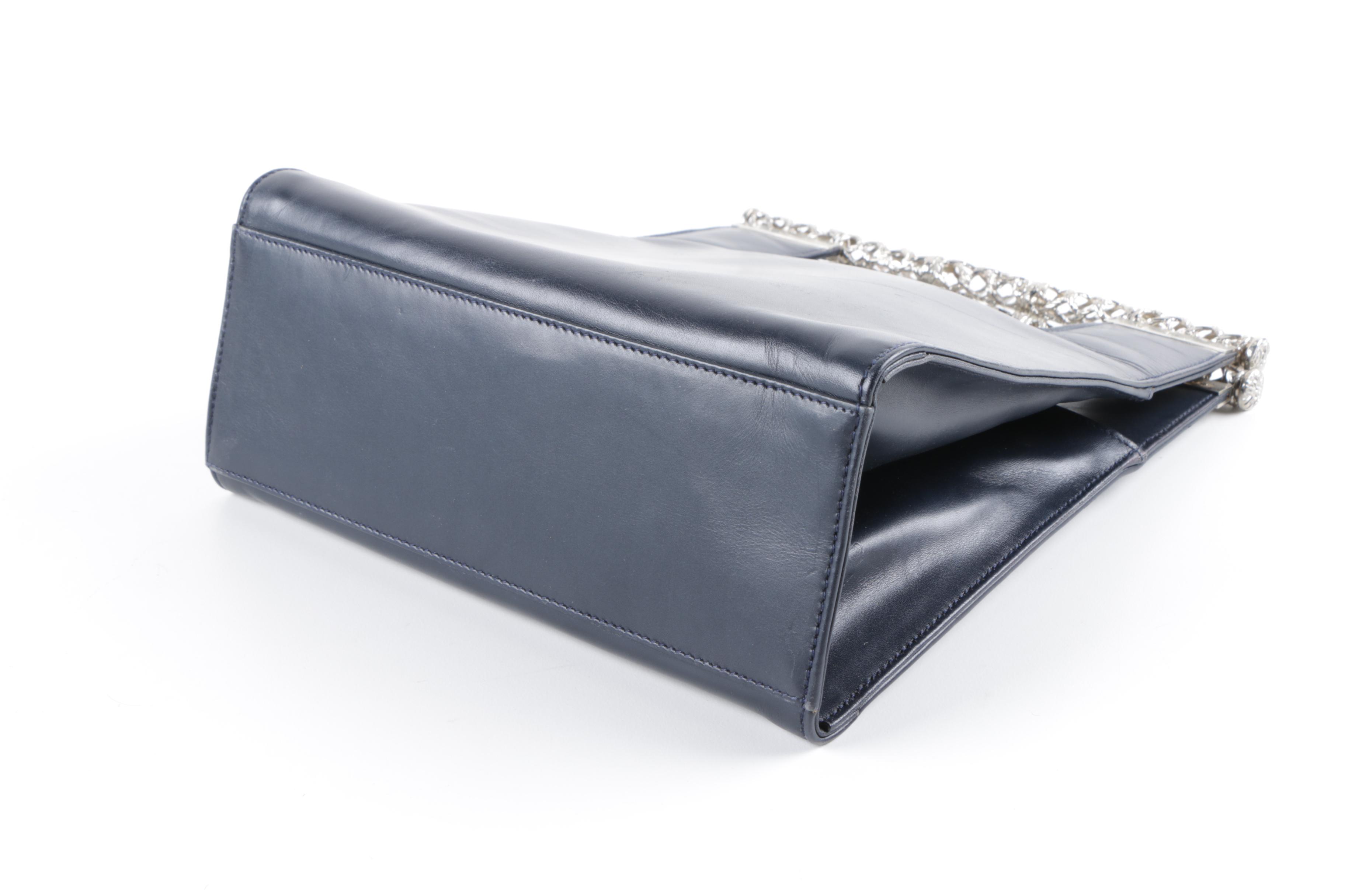 Vintage Giada Faggi Navy Blue Leather Handbag