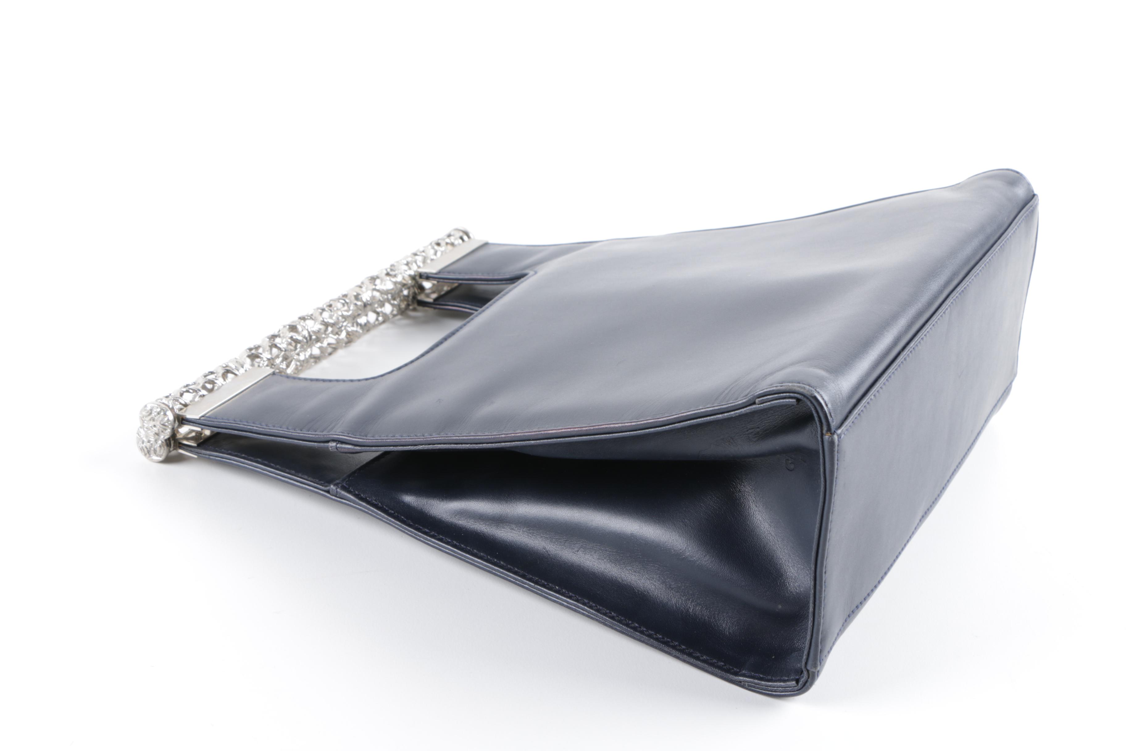 Vintage Giada Faggi Navy Blue Leather Handbag