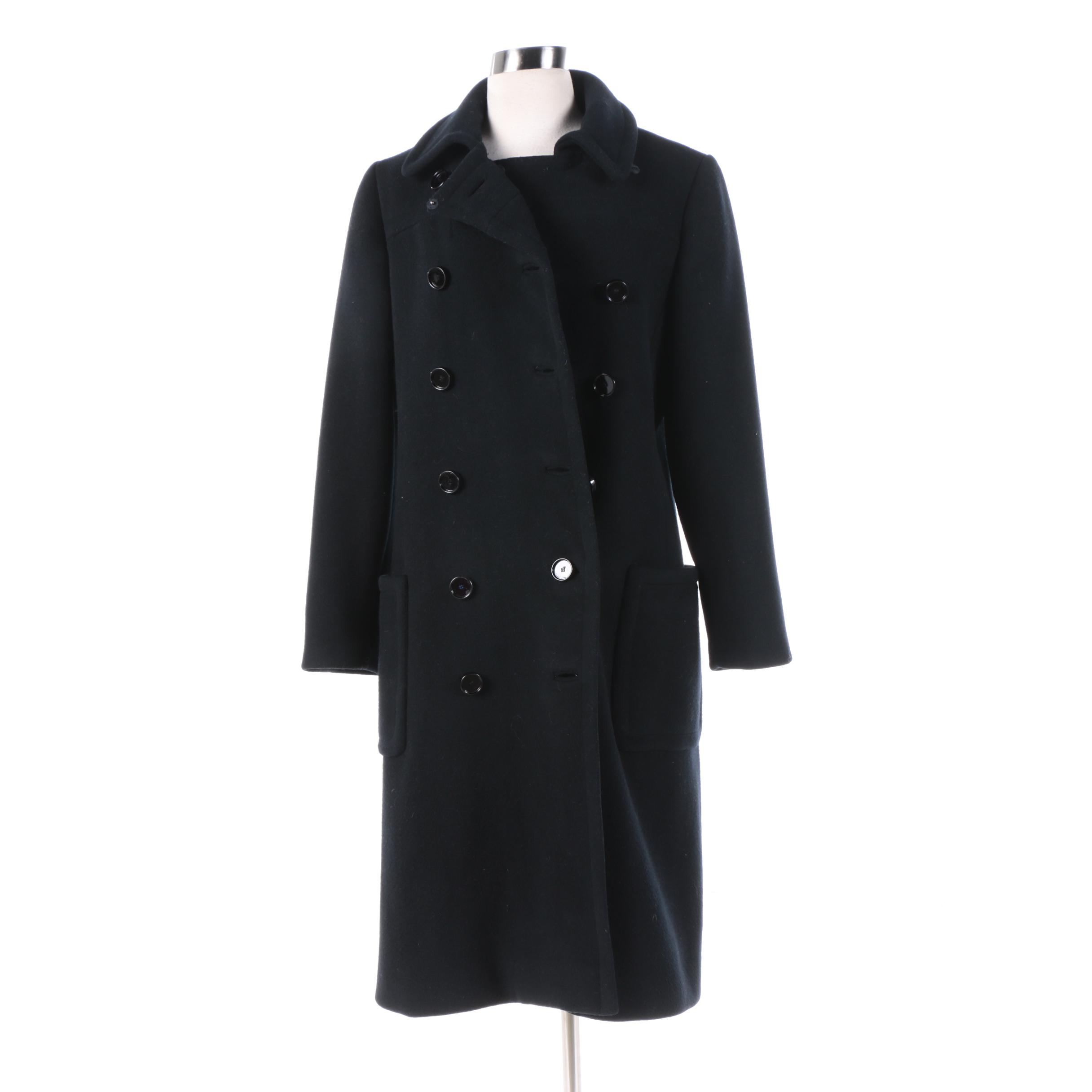 Women's Vintage Black Wool Double-Breasted Coat