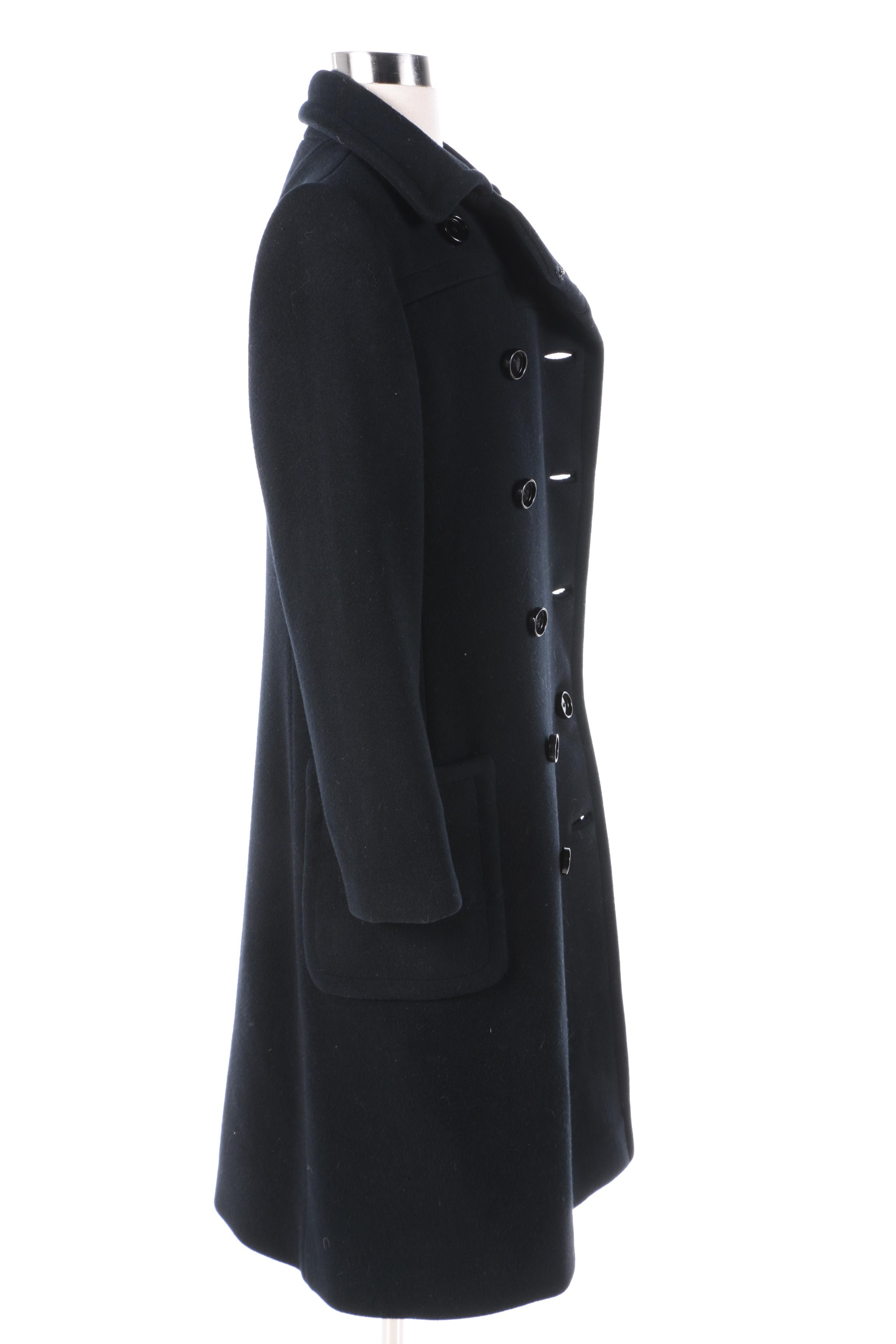 Women's Vintage Black Wool Double-Breasted Coat