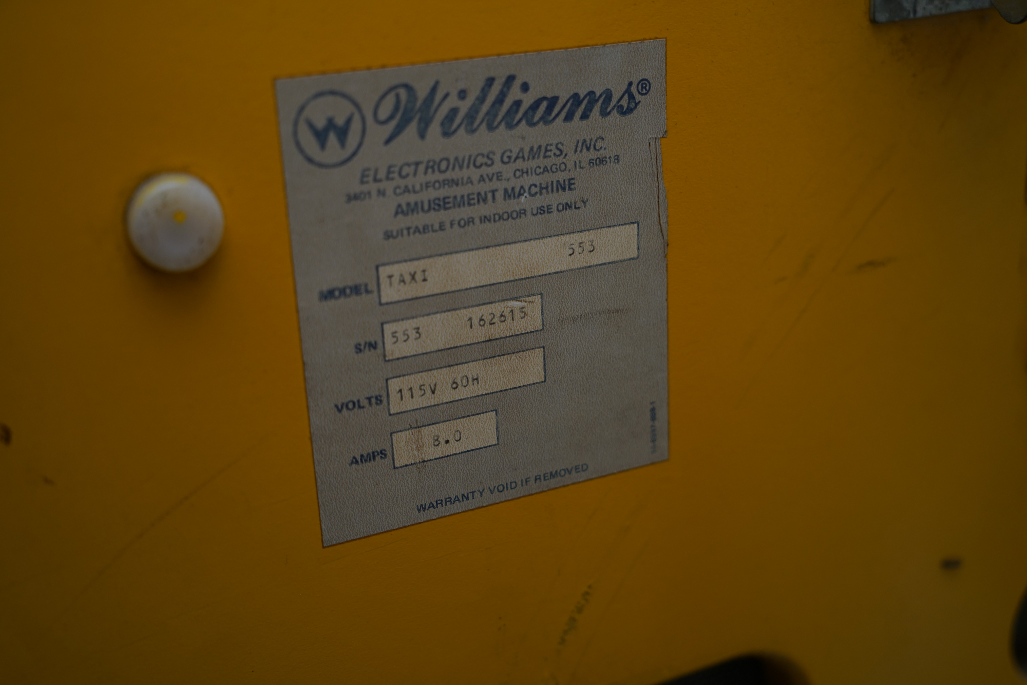 1988 Williams "Taxi" Pinball Machine