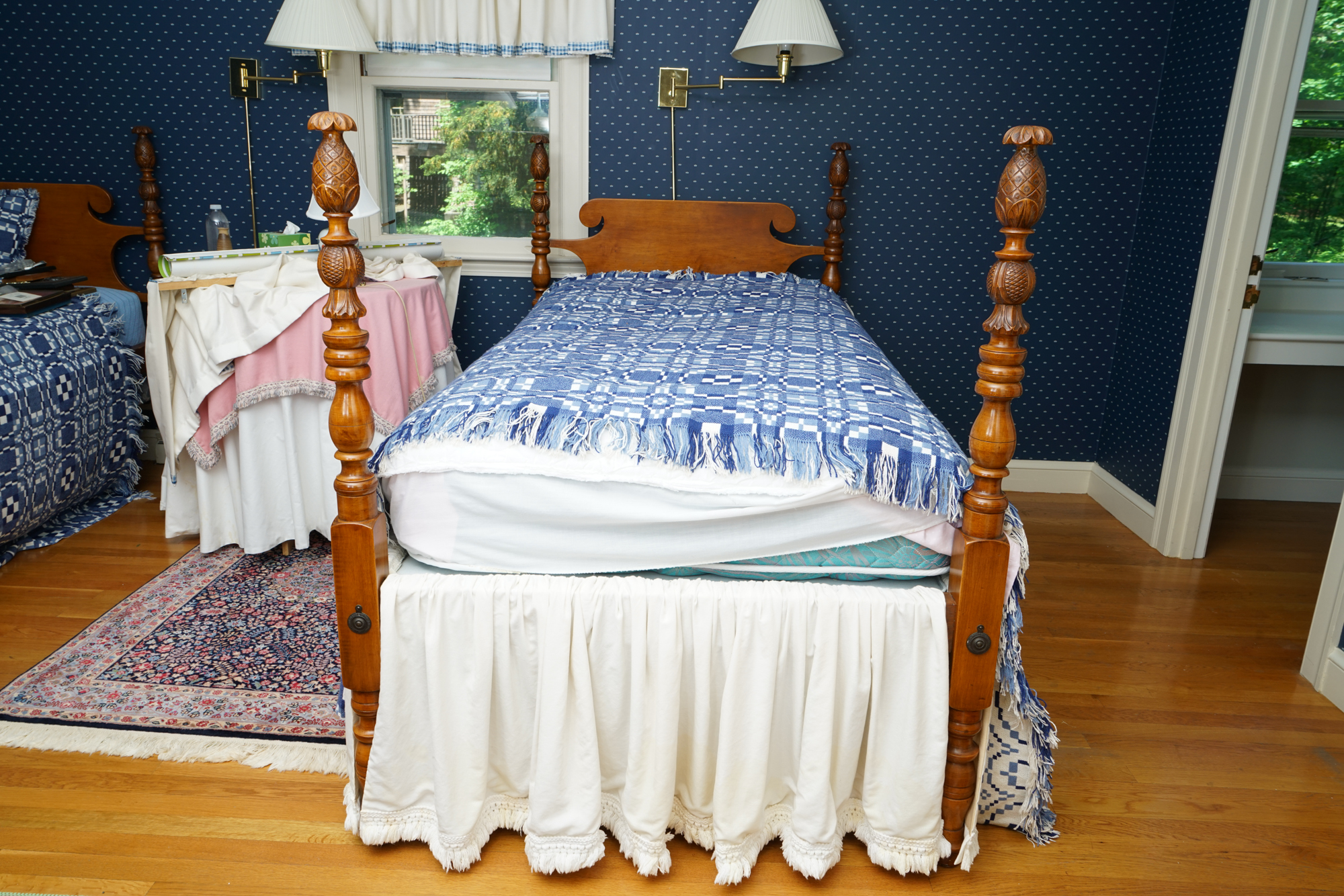 Pineapple Finial Four Poster Twin Bed Frame Pair