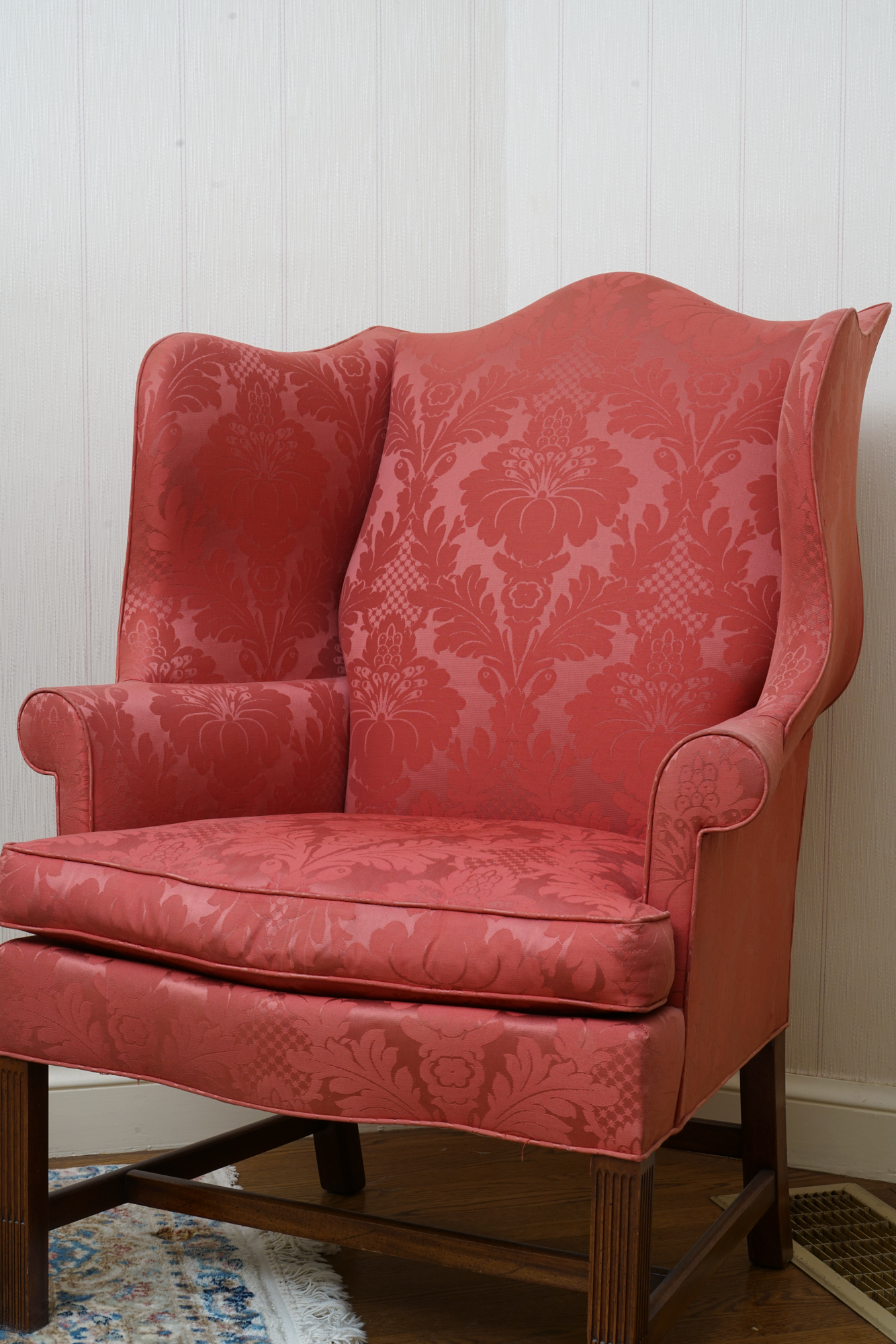 Chippendale Style Damask Wing Chair by Hickory Chair Furniture Company