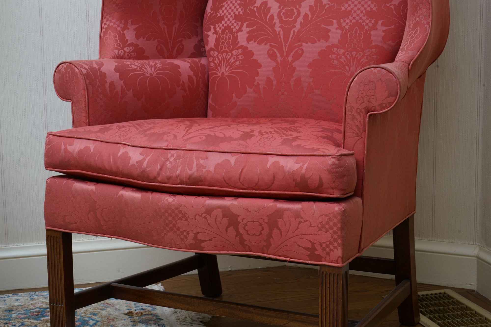 Chippendale Style Damask Wing Chair by Hickory Chair Furniture Company