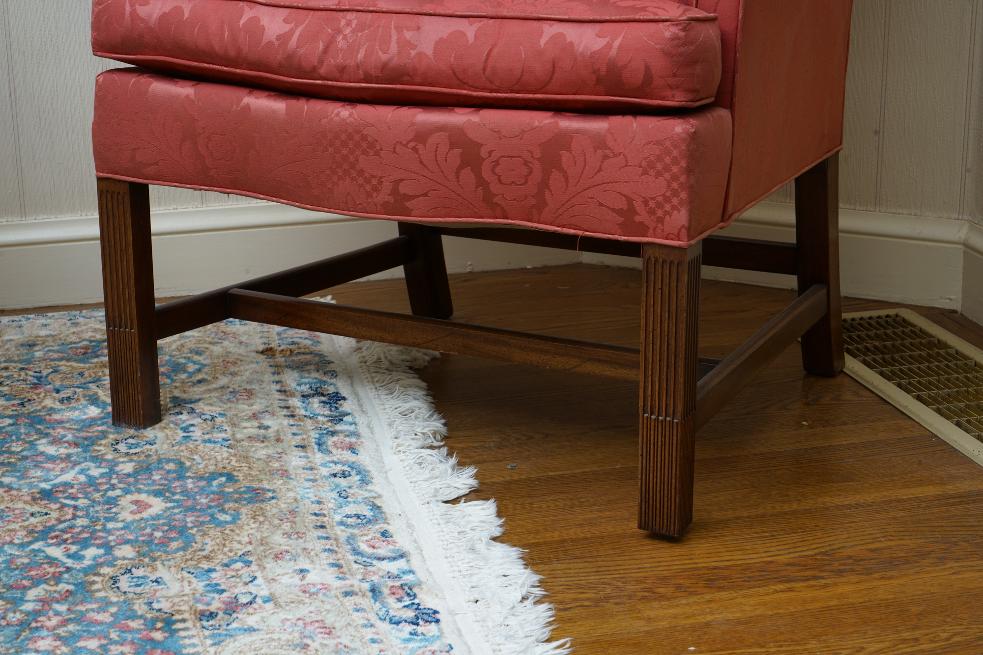 Chippendale Style Damask Wing Chair by Hickory Chair Furniture Company